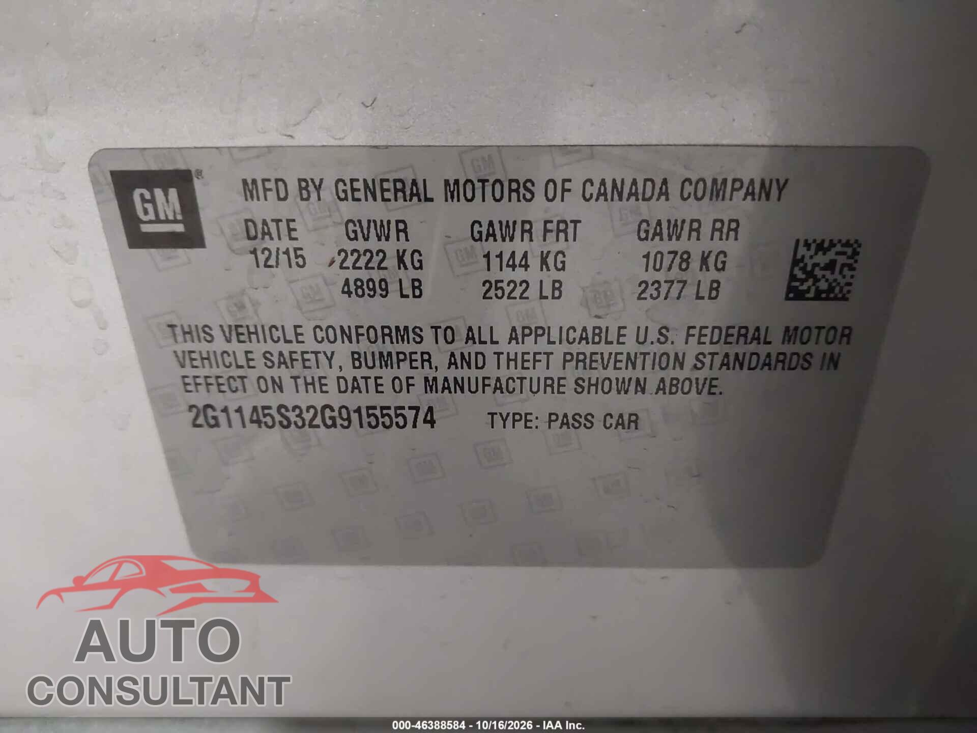 CHEVROLET IMPALA 2016 - 2G1145S32G9155574