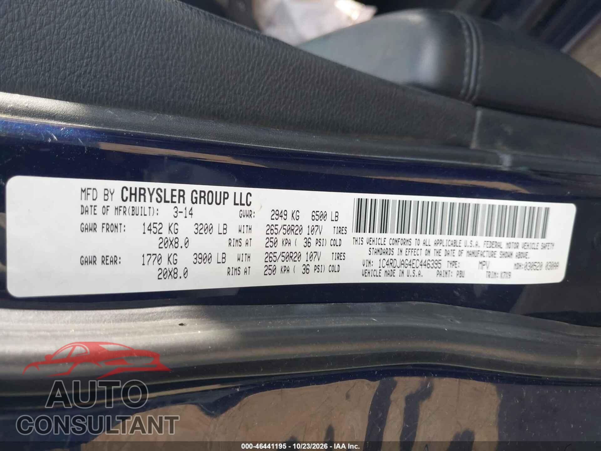 DODGE DURANGO 2014 - 1C4RDJAG4EC446395
