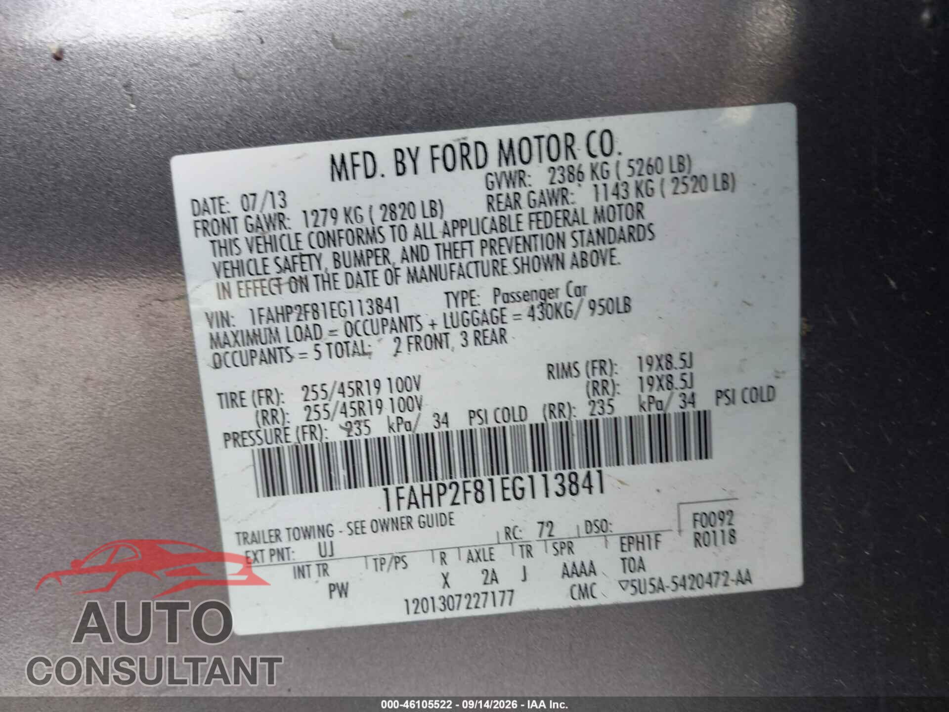 FORD TAURUS 2014 - 1FAHP2F81EG113841