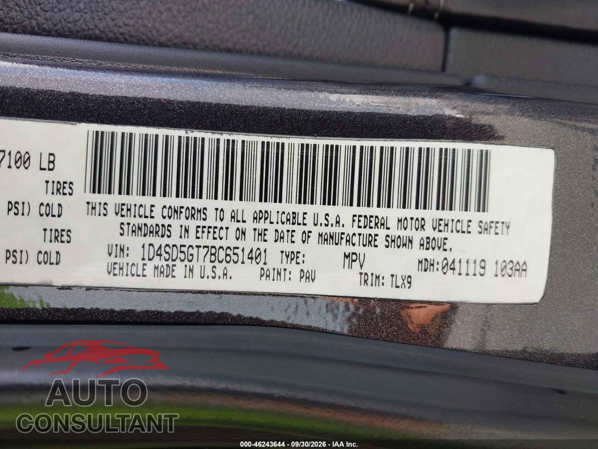 DODGE DURANGO 2011 - 1D4SD5GT7BC651401