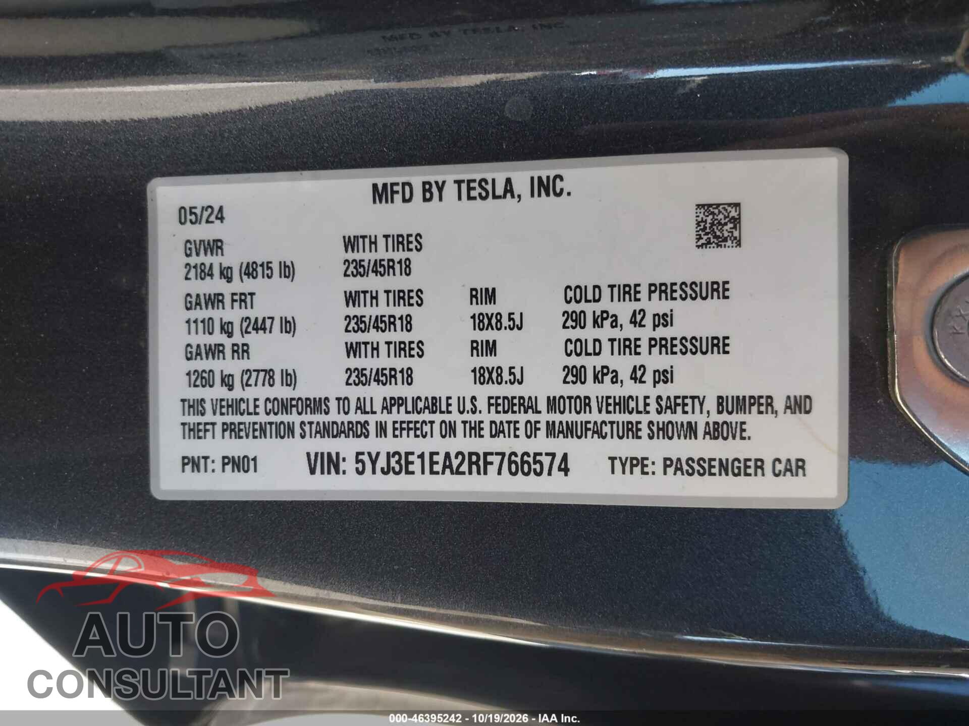 TESLA MODEL 3 2024 - 5YJ3E1EA2RF766574