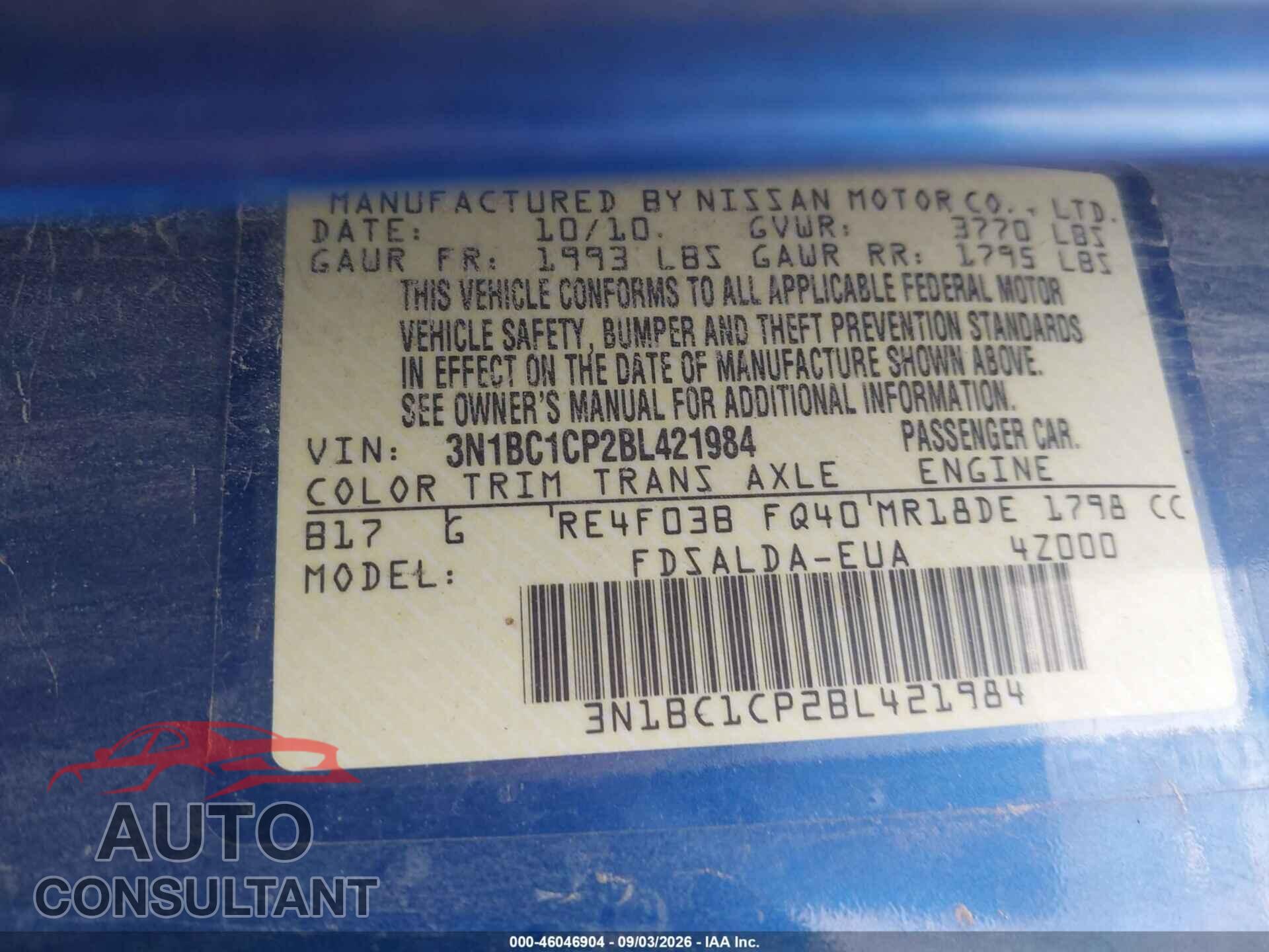 NISSAN VERSA 2011 - 3N1BC1CP2BL421984