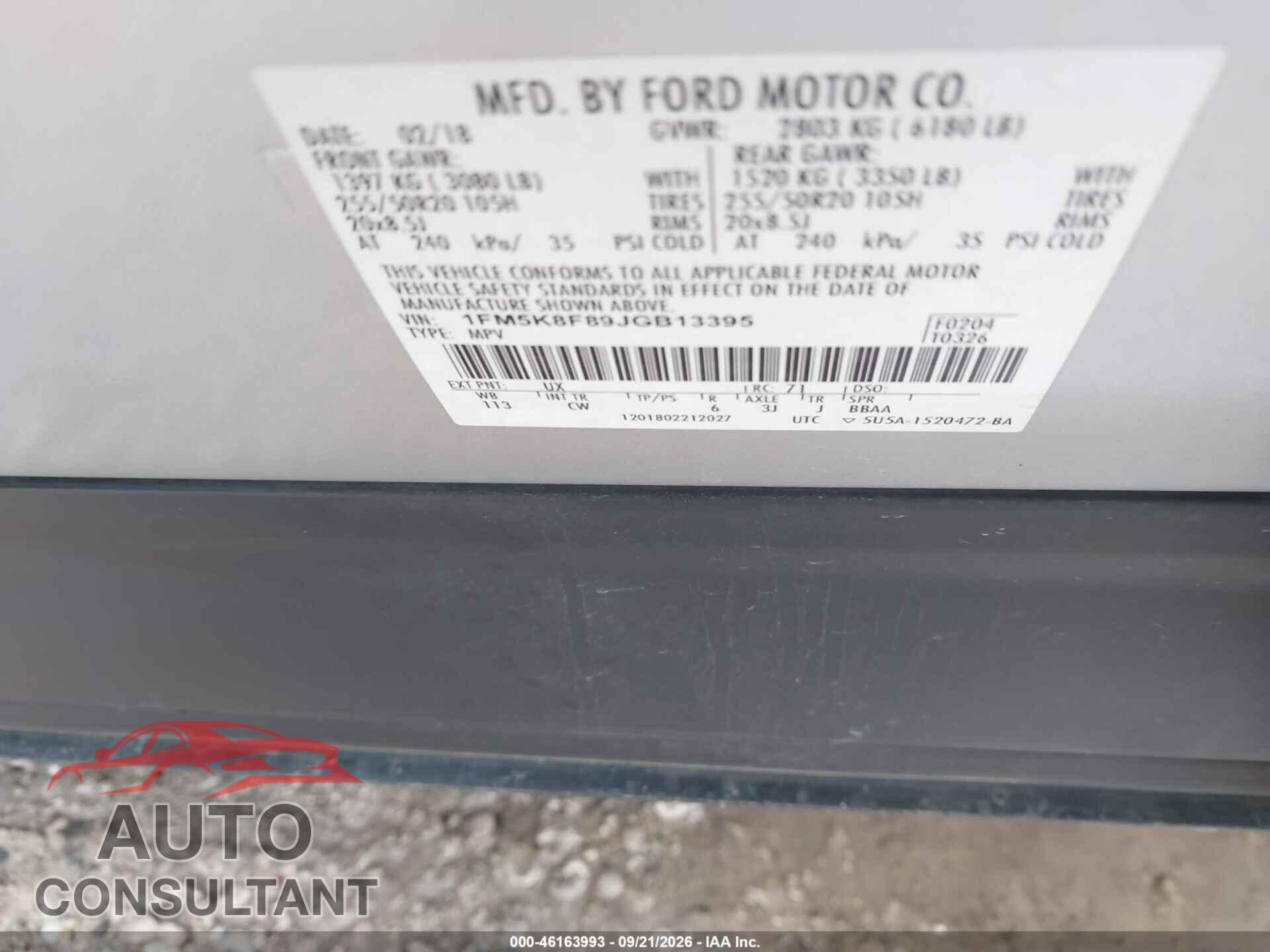 FORD EXPLORER 2018 - 1FM5K8F89JGB13395