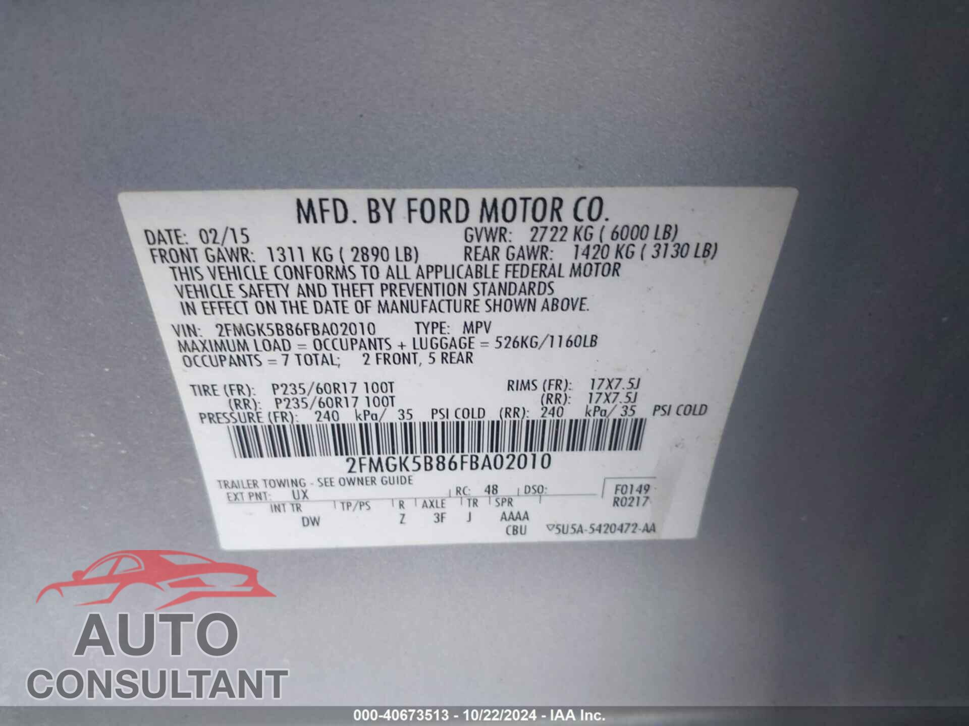 FORD FLEX 2015 - 2FMGK5B86FBA02010