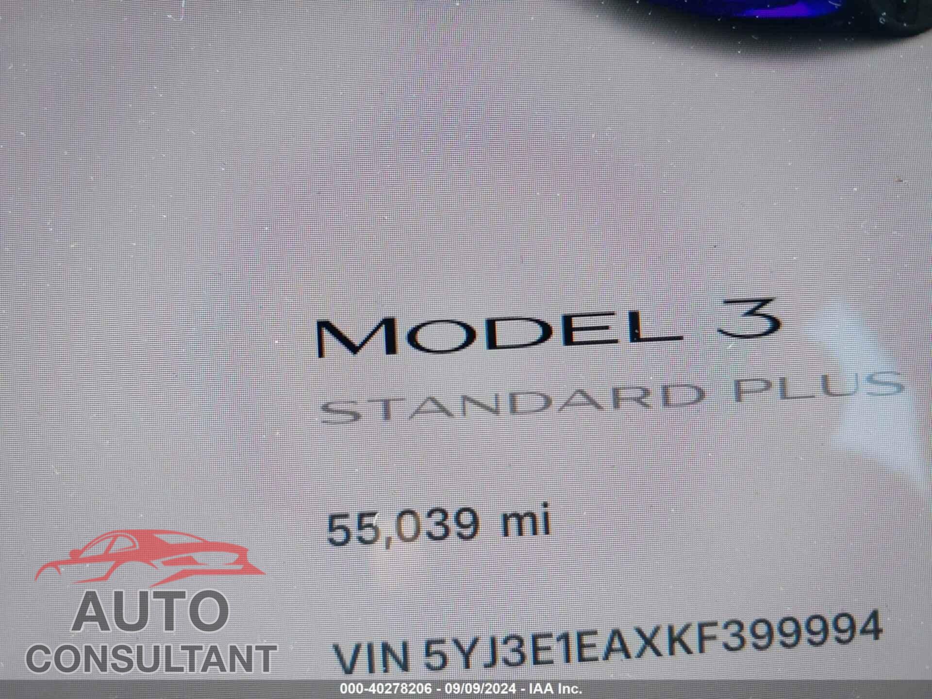 TESLA MODEL 3 2019 - 5YJ3E1EAXKF399994