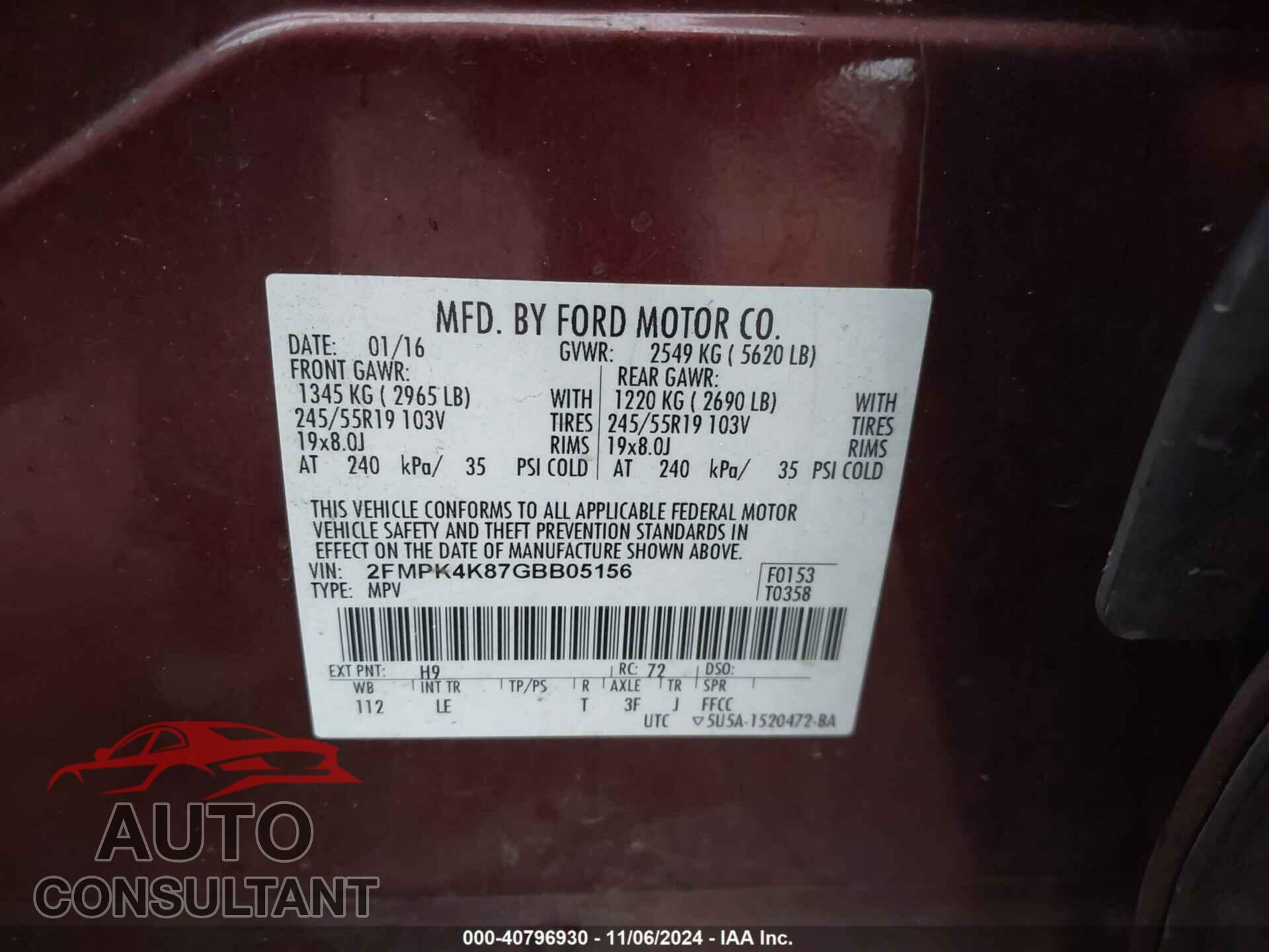 FORD EDGE 2016 - 2FMPK4K87GBB05156