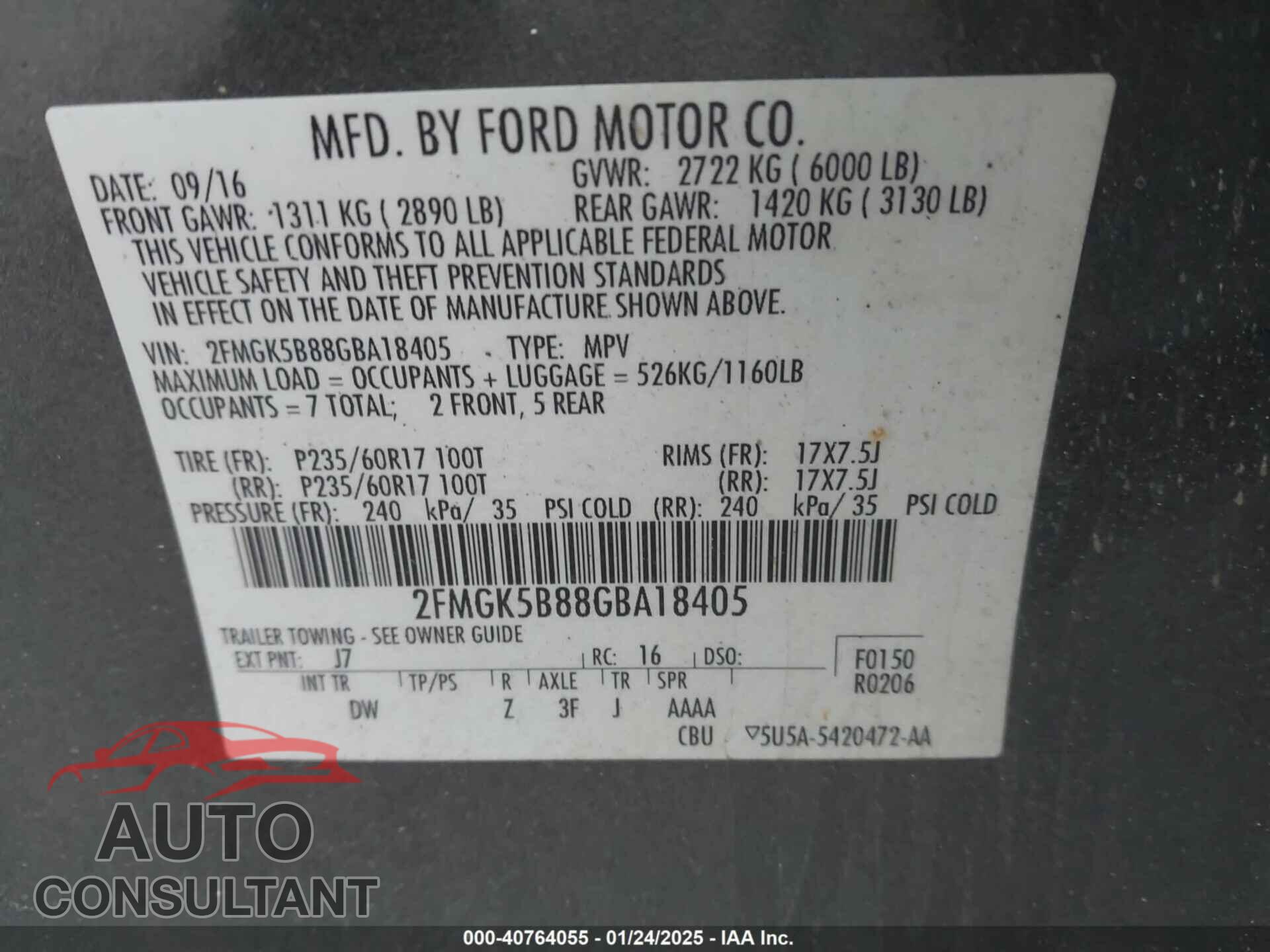 FORD FLEX 2016 - 2FMGK5B88GBA18405
