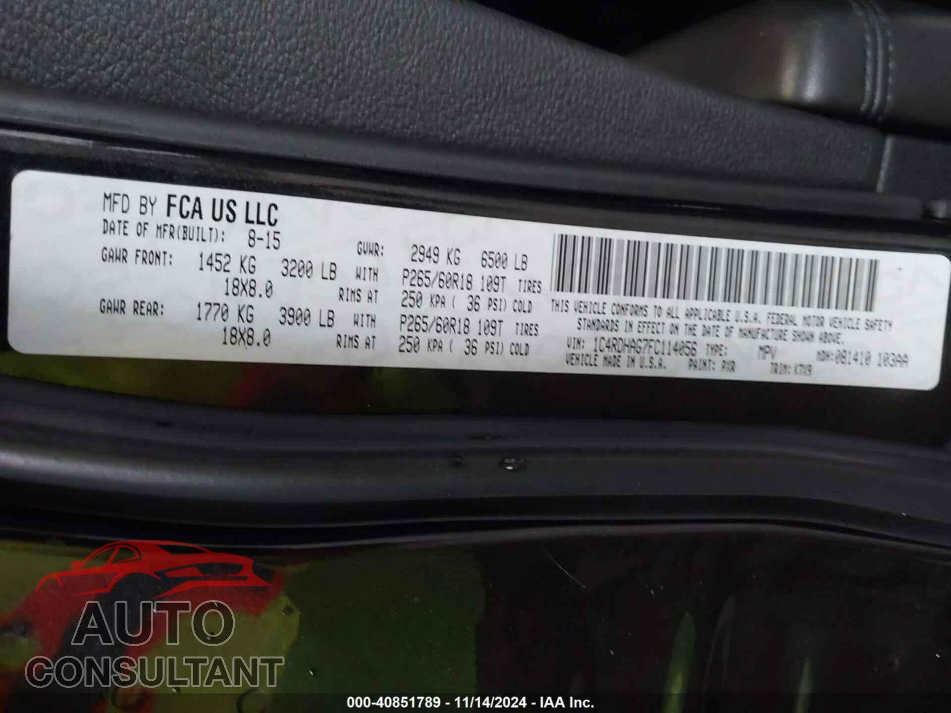 DODGE DURANGO 2015 - 1C4RDHAG7FC114056
