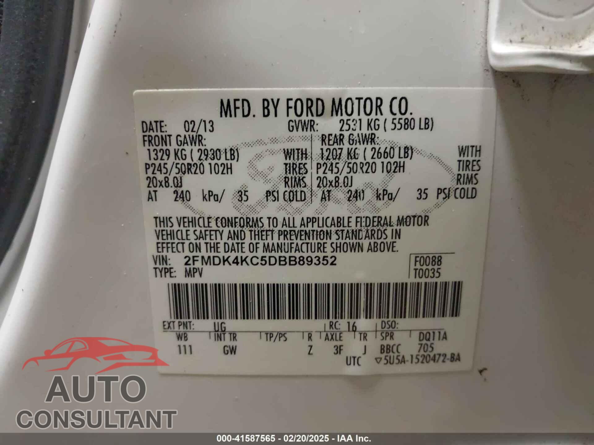 FORD EDGE 2013 - 2FMDK4KC5DBB89352