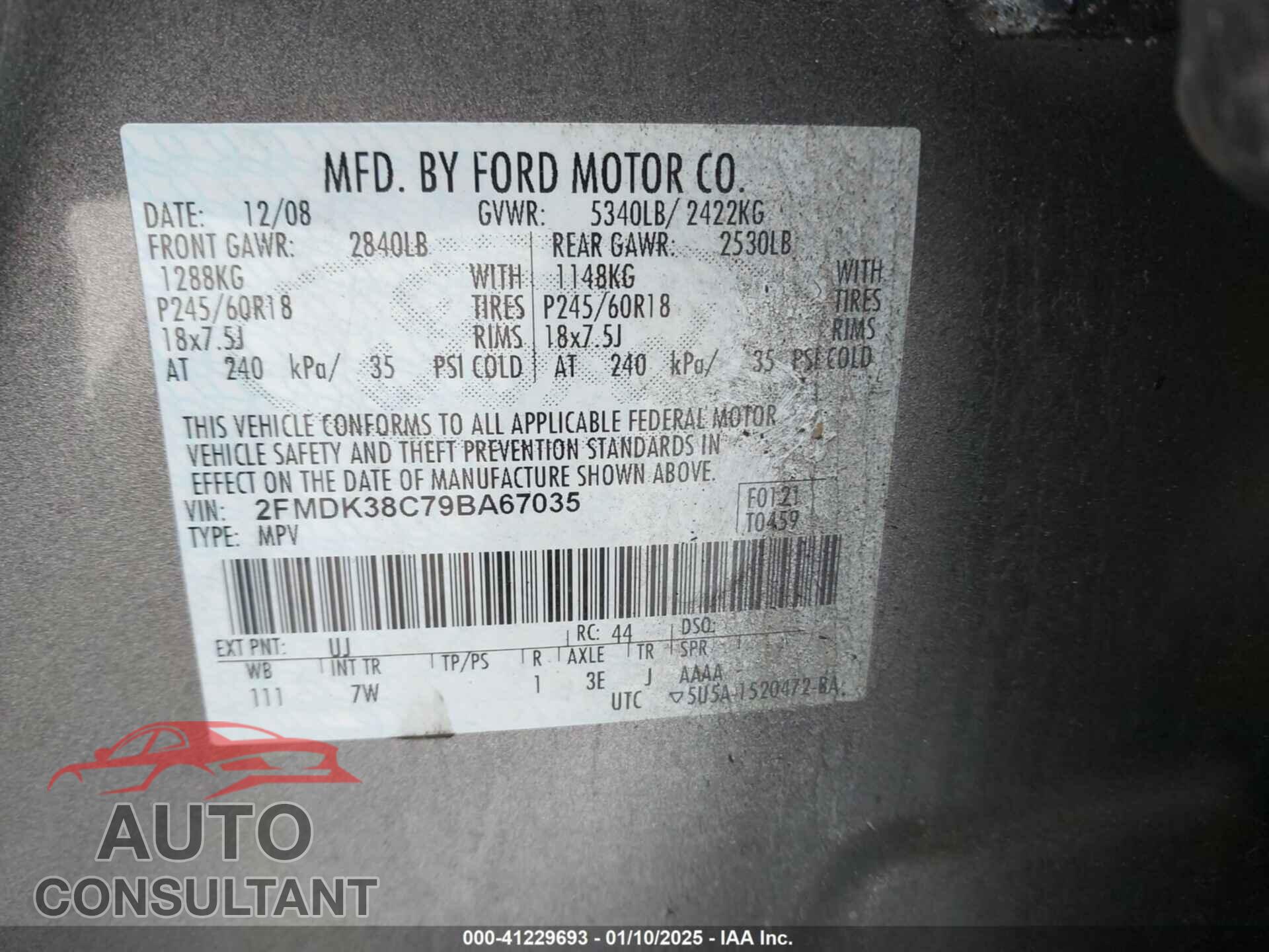 FORD EDGE 2009 - 2FMDK38C79BA67035