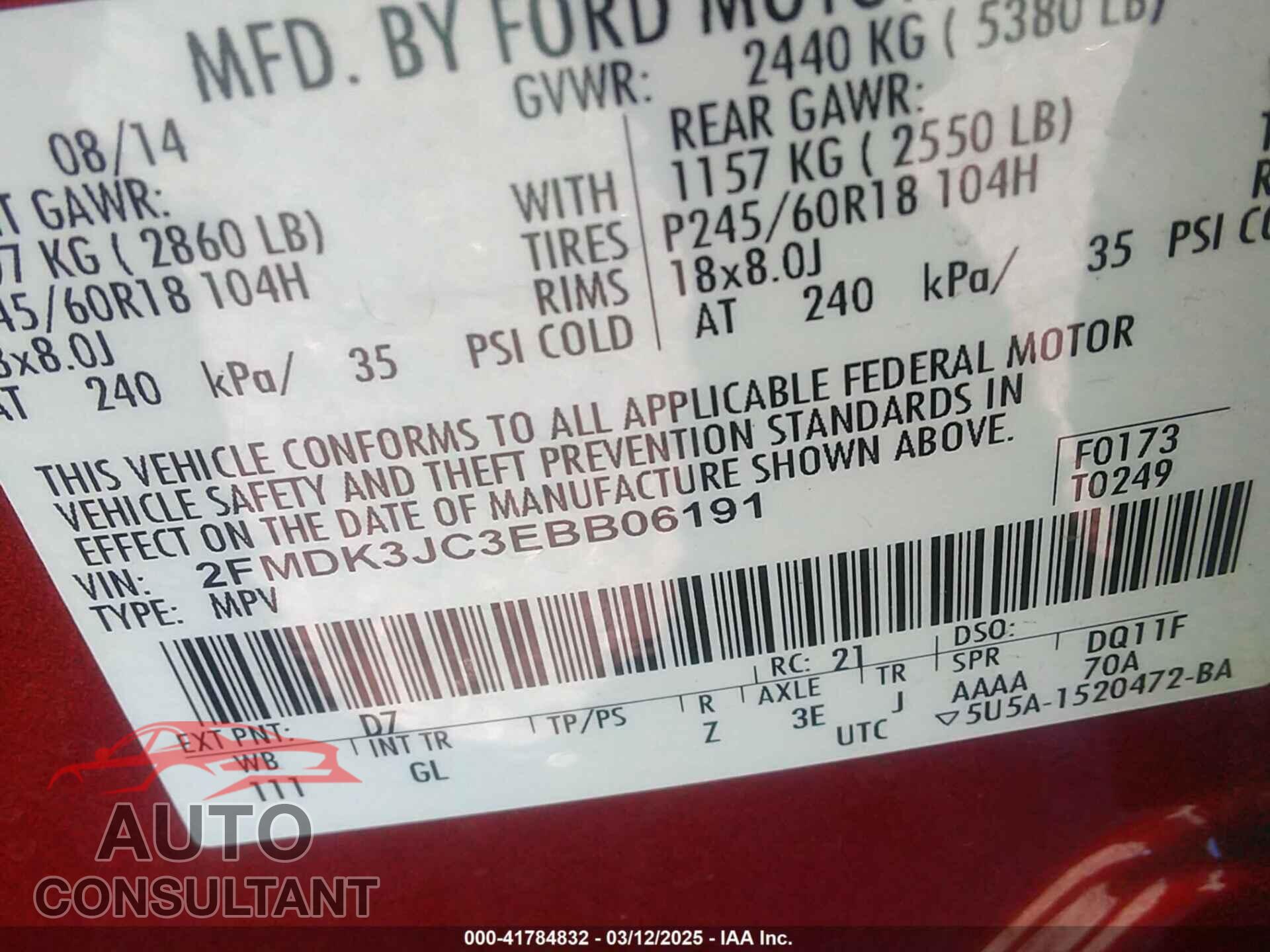 FORD EDGE 2014 - 2FMDK3JC3EBB06191