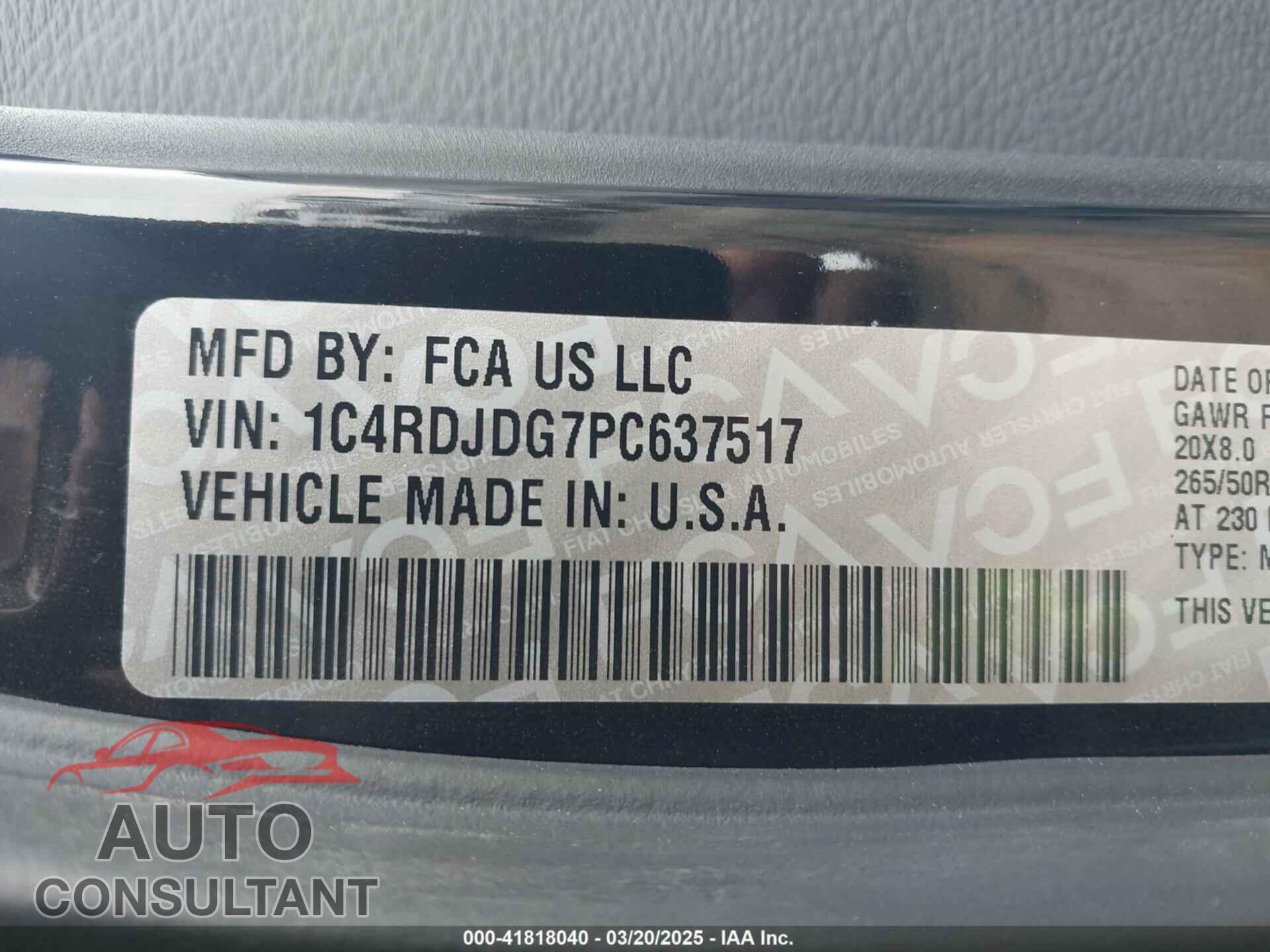 DODGE DURANGO 2023 - 1C4RDJDG7PC637517