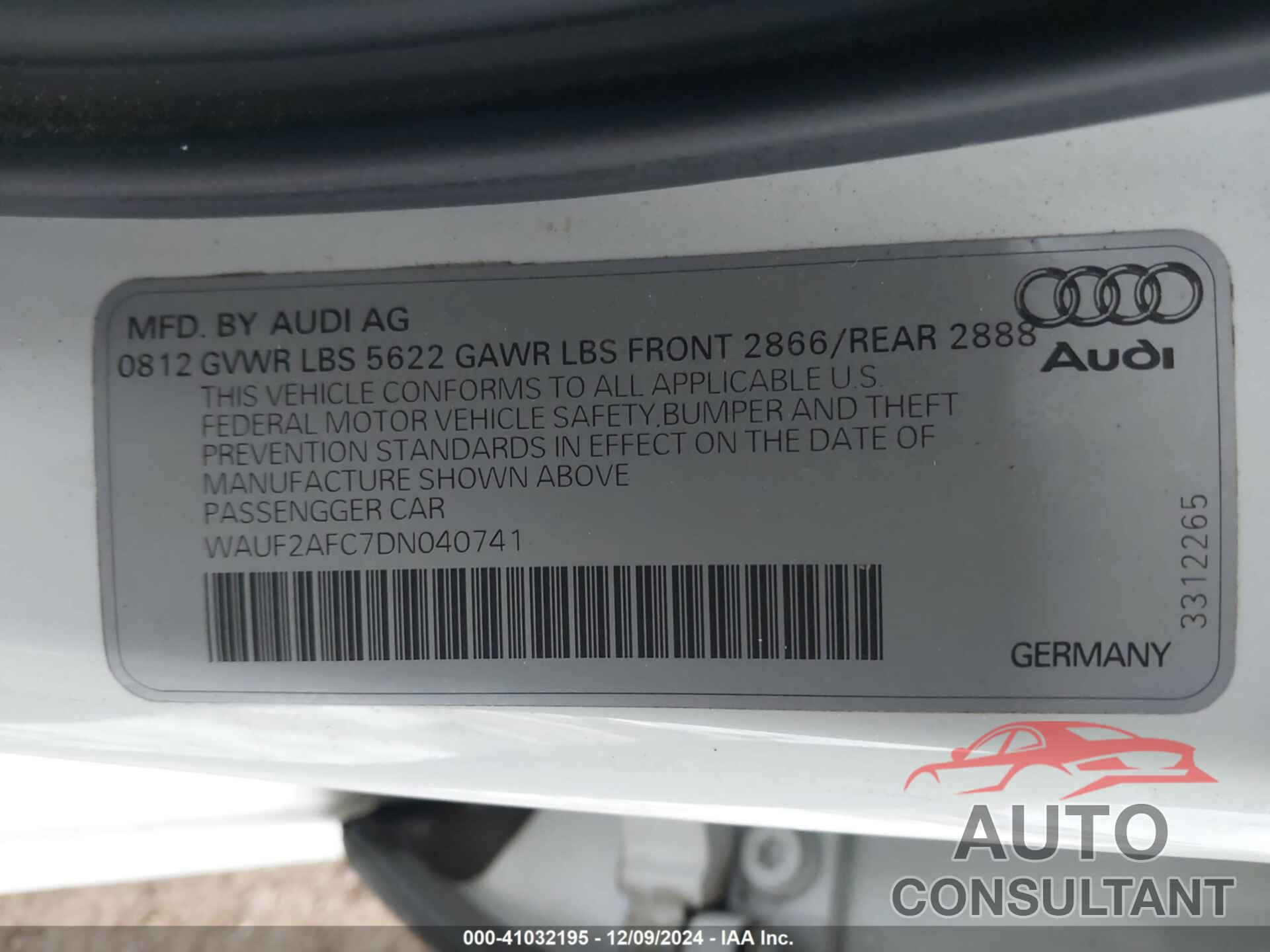 AUDI S6 2013 - WAUF2AFC7DN040741