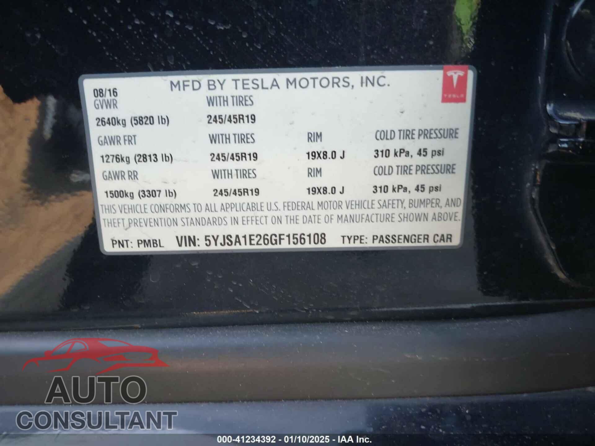 TESLA MODEL S 2016 - 5YJSA1E26GF156108