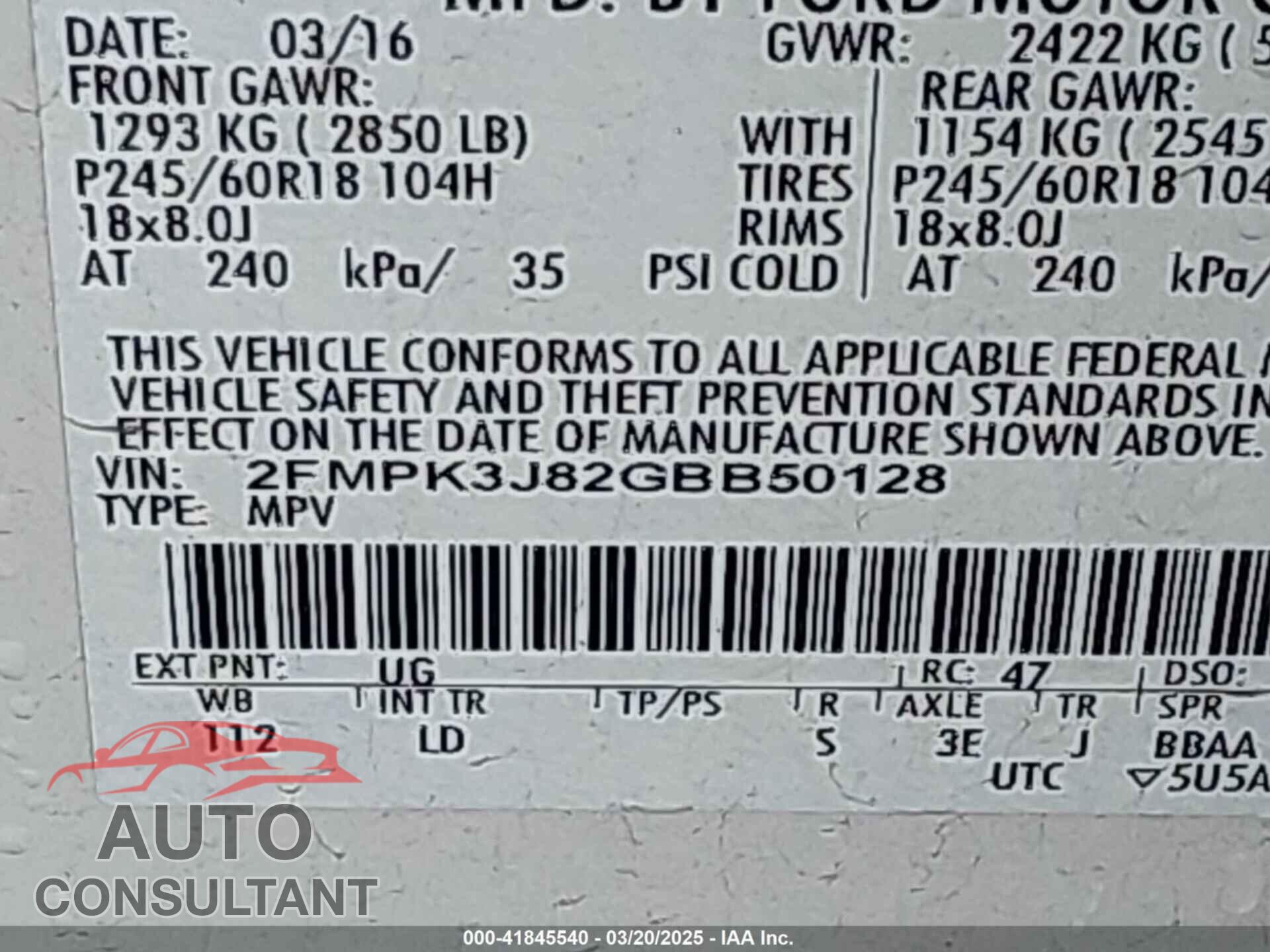 FORD EDGE 2016 - 2FMPK3J82GBB50128