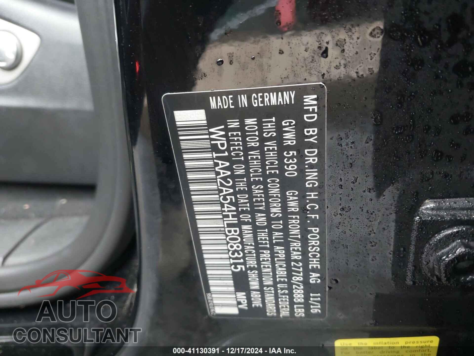 PORSCHE MACAN 2017 - WP1AA2A54HLB08315
