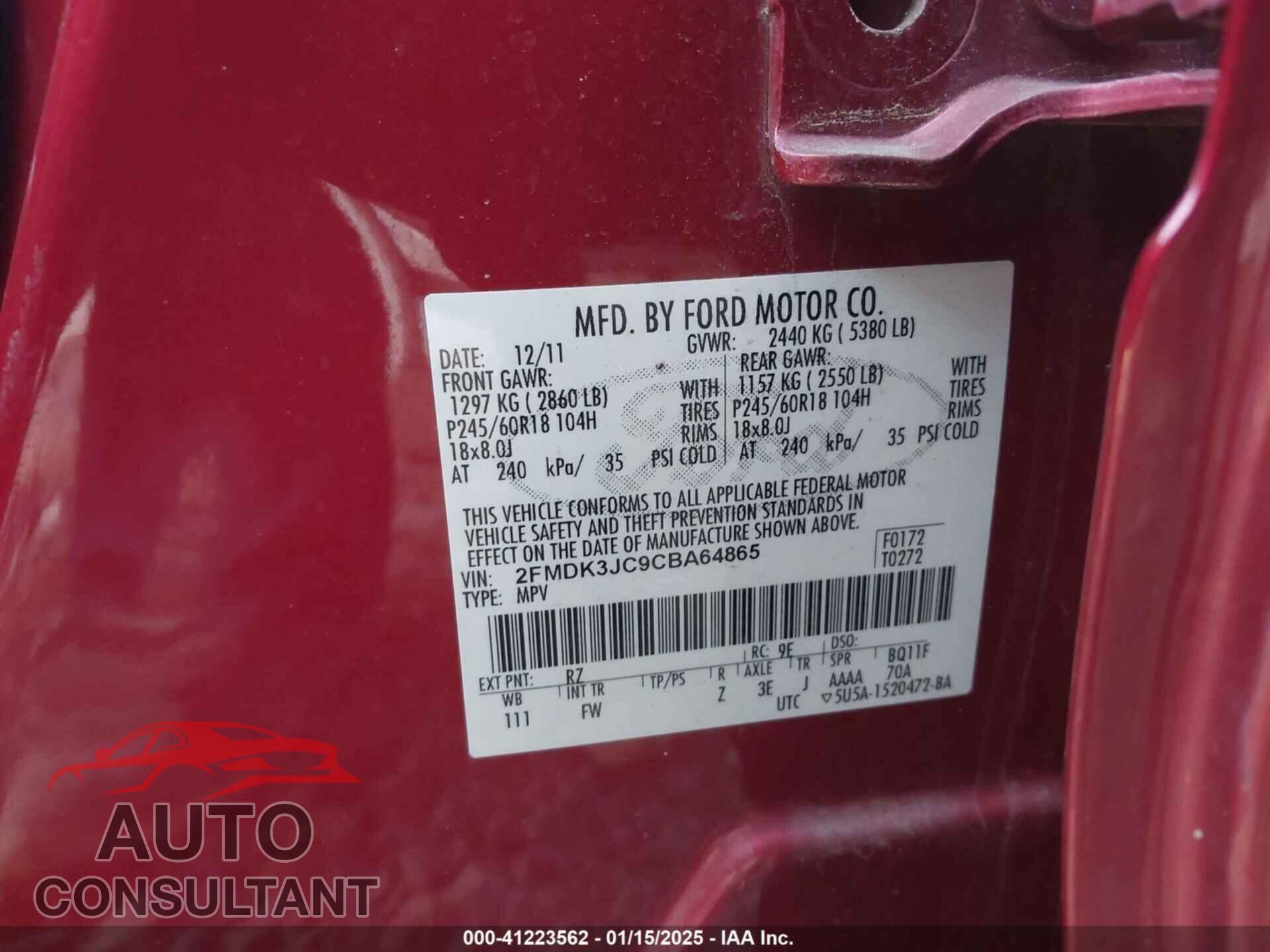 FORD EDGE 2012 - 2FMDK3JC9CBA64865