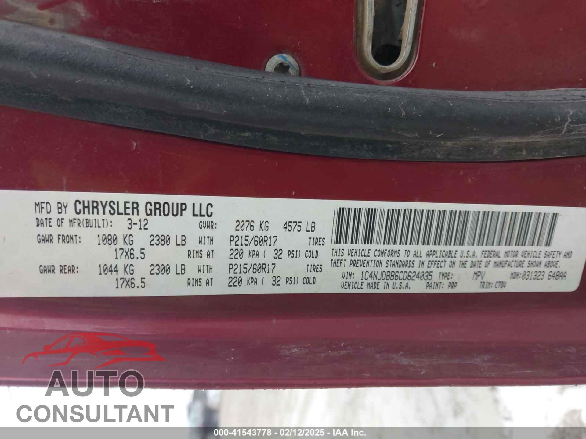 JEEP COMPASS 2012 - 1C4NJDBB6CD624035