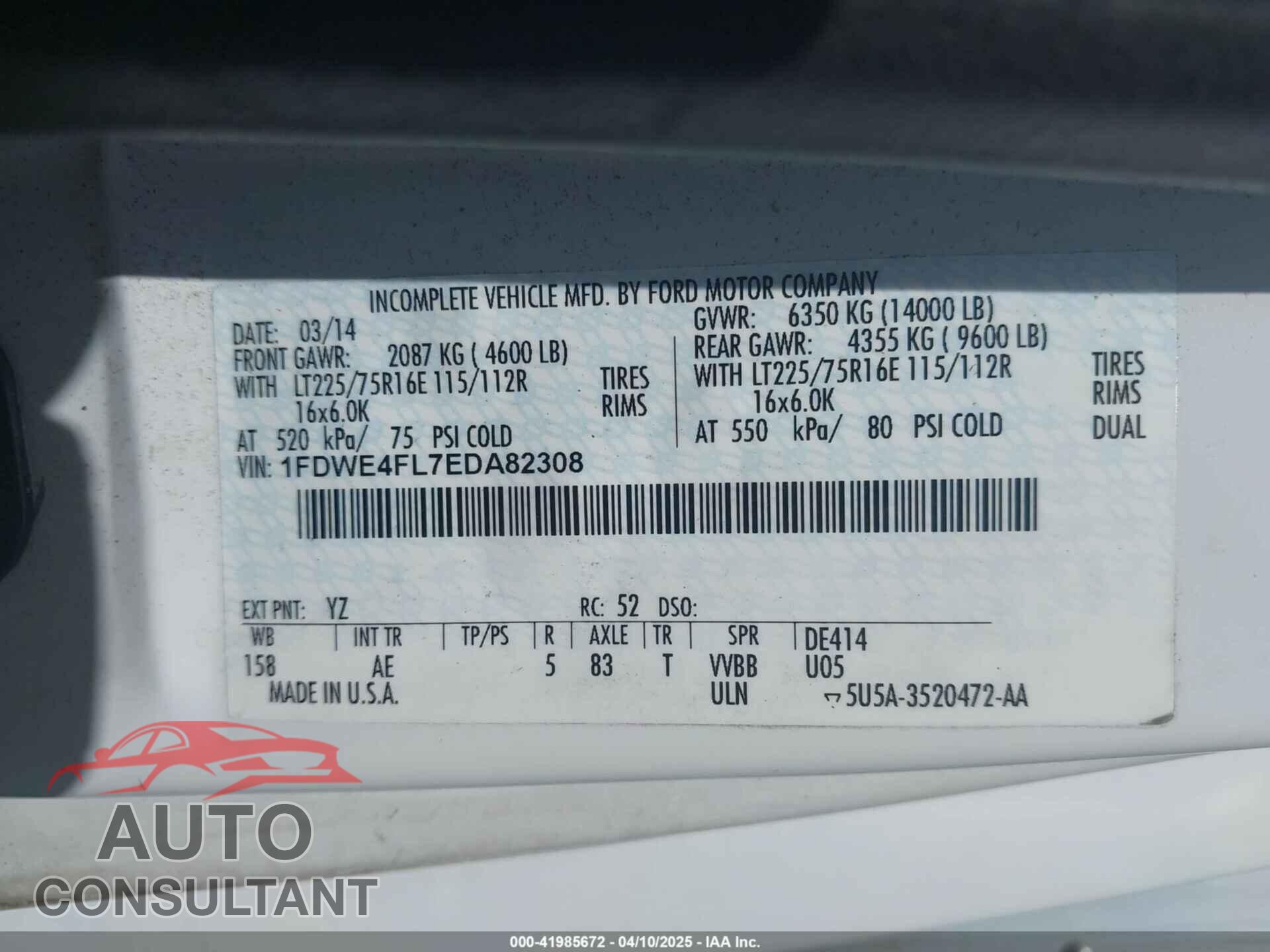 FORD ECONOLINE 2014 - 1FDWE4FL7EDA82308