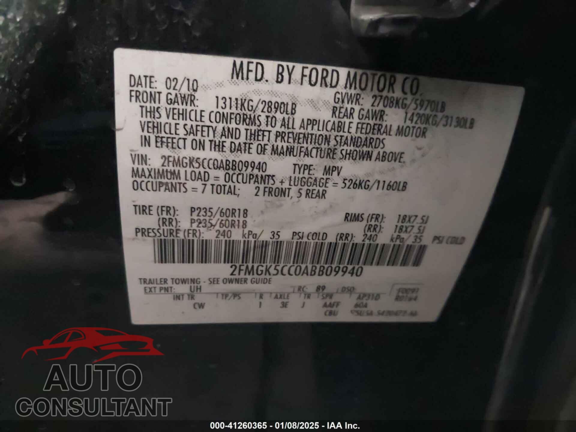 FORD FLEX 2010 - 2FMGK5CC0ABB09940