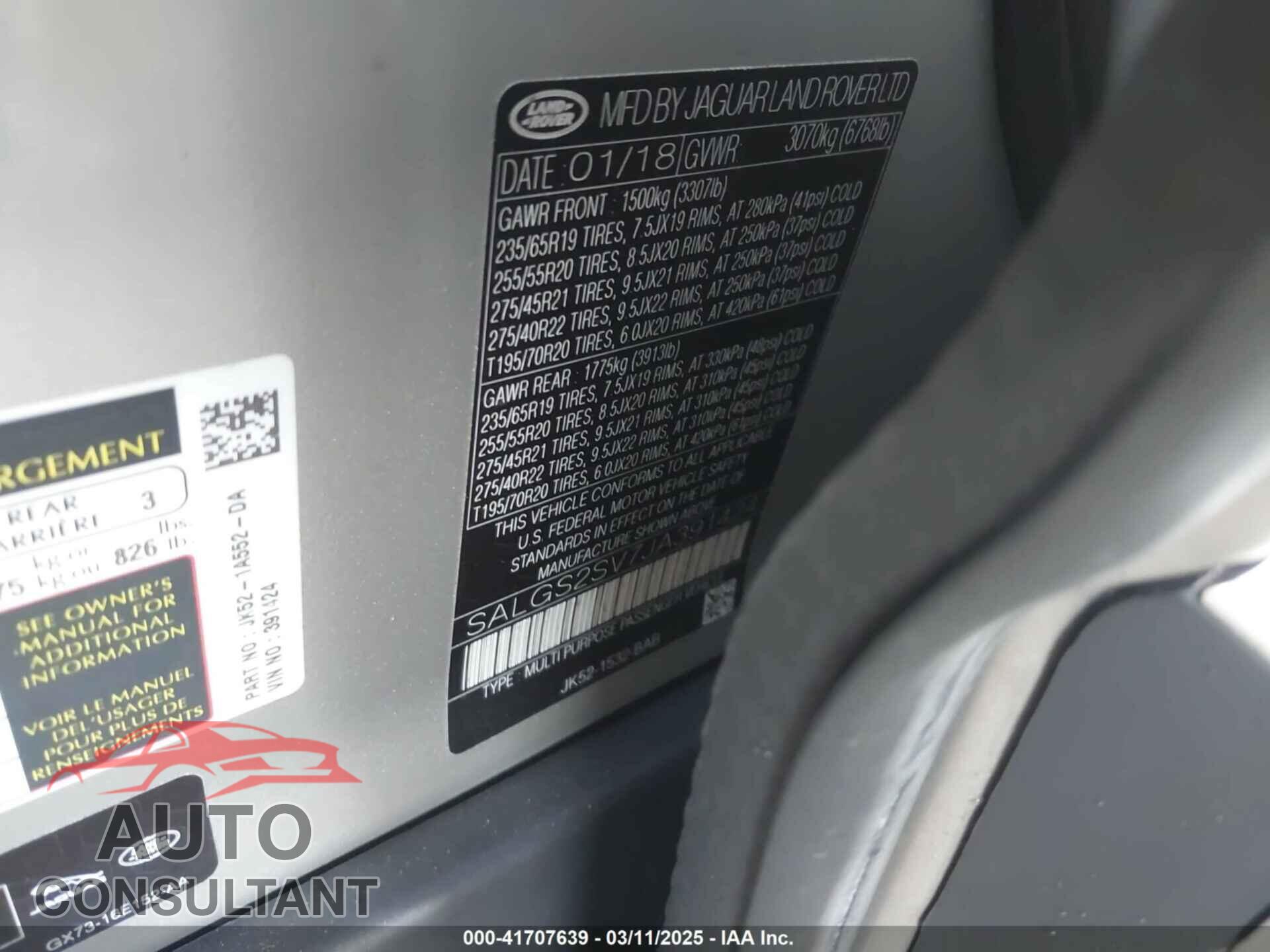 LAND ROVER RANGE ROVER 2018 - SALGS2SV7JA391424