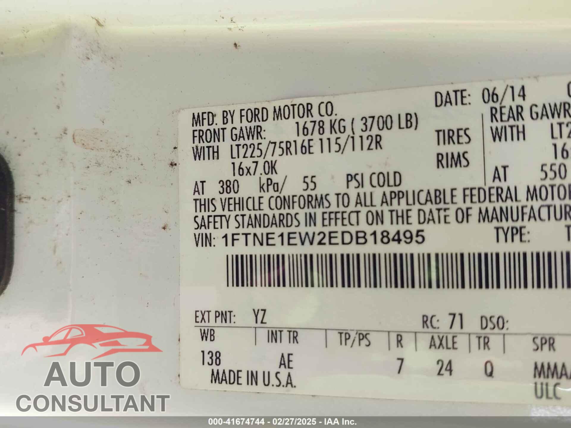 FORD E-150 2014 - 1FTNE1EW2EDB18495
