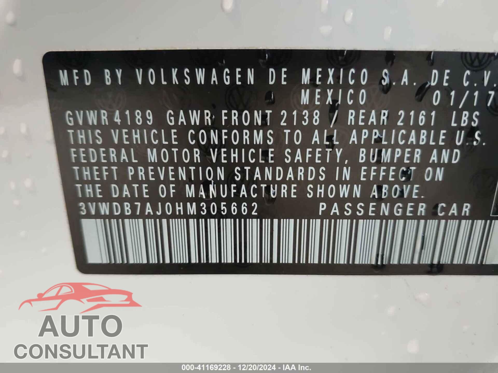 VOLKSWAGEN JETTA 2017 - 3VWDB7AJ0HM305662