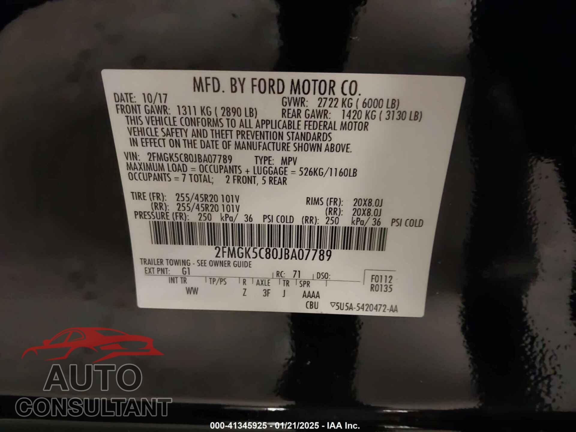 FORD FLEX 2018 - 2FMGK5C80JBA07789