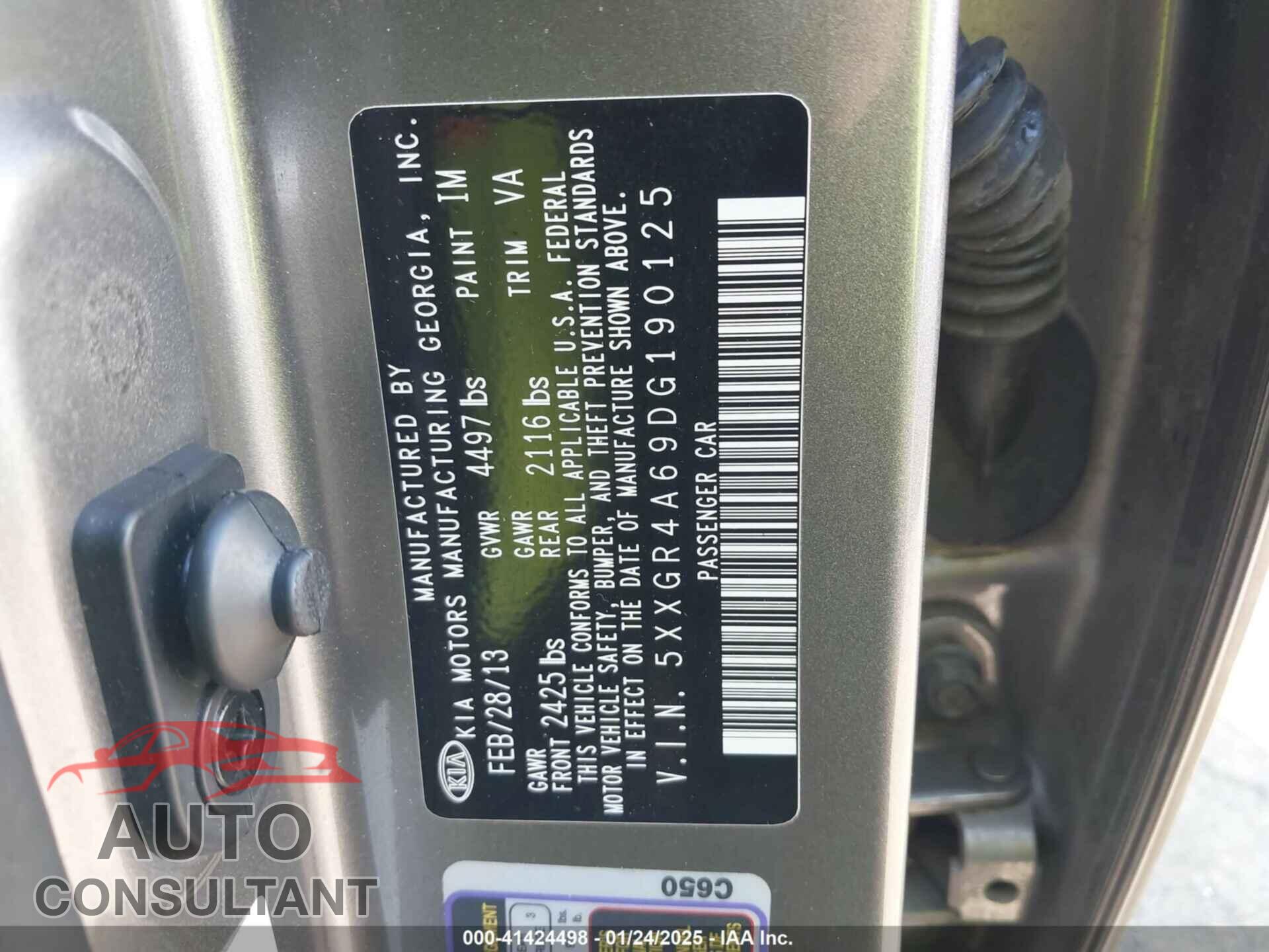 KIA OPTIMA 2013 - 5XXGR4A69DG190125