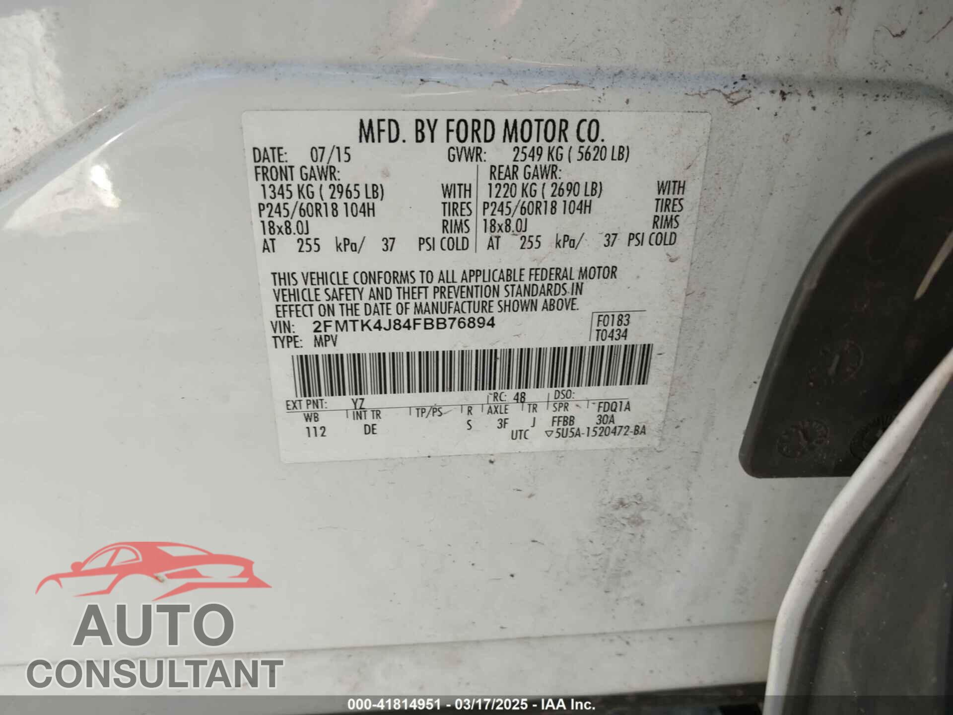 FORD EDGE 2015 - 2FMTK4J84FBB76894