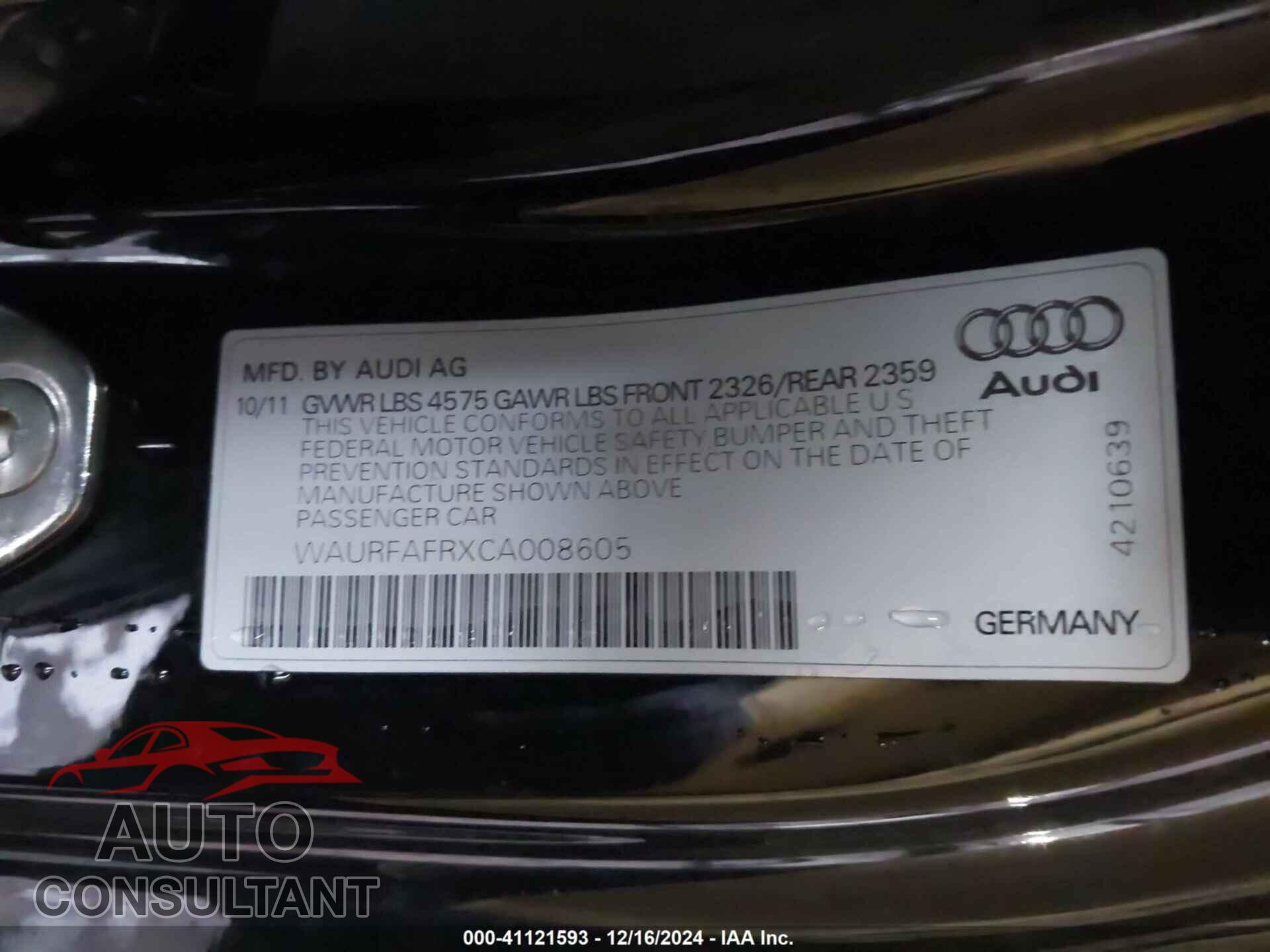 AUDI A5 2012 - WAURFAFRXCA008605