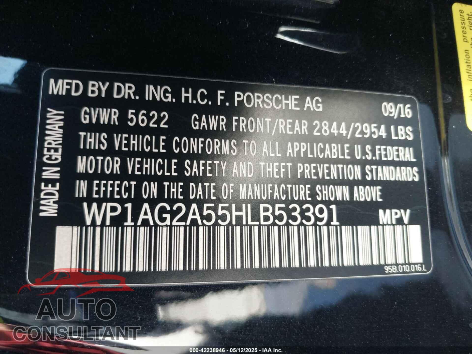 PORSCHE MACAN 2017 - WP1AG2A55HLB53391