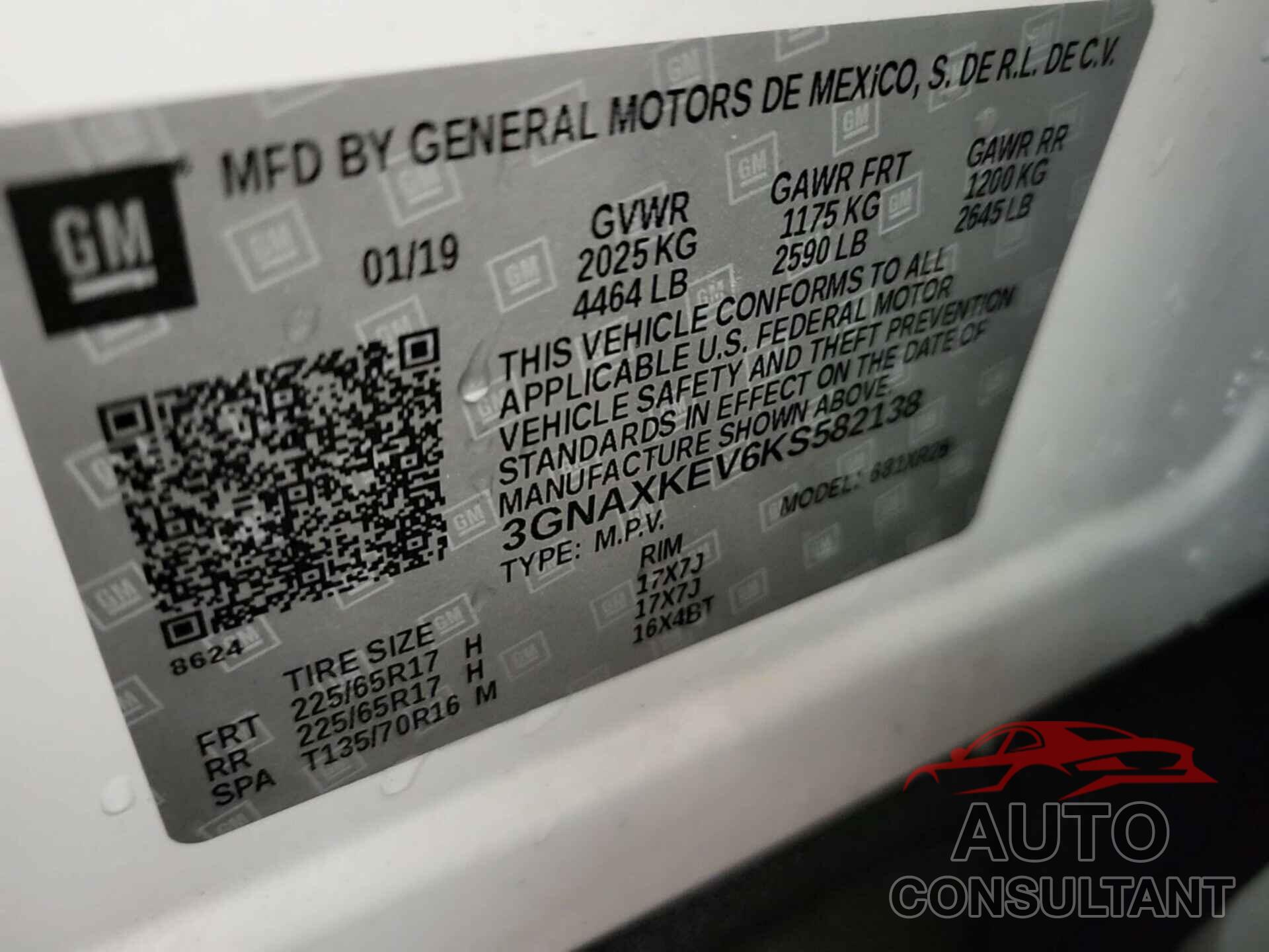 CHEVROLET EQUINOX 2019 - 3GNAXKEV6KS582138