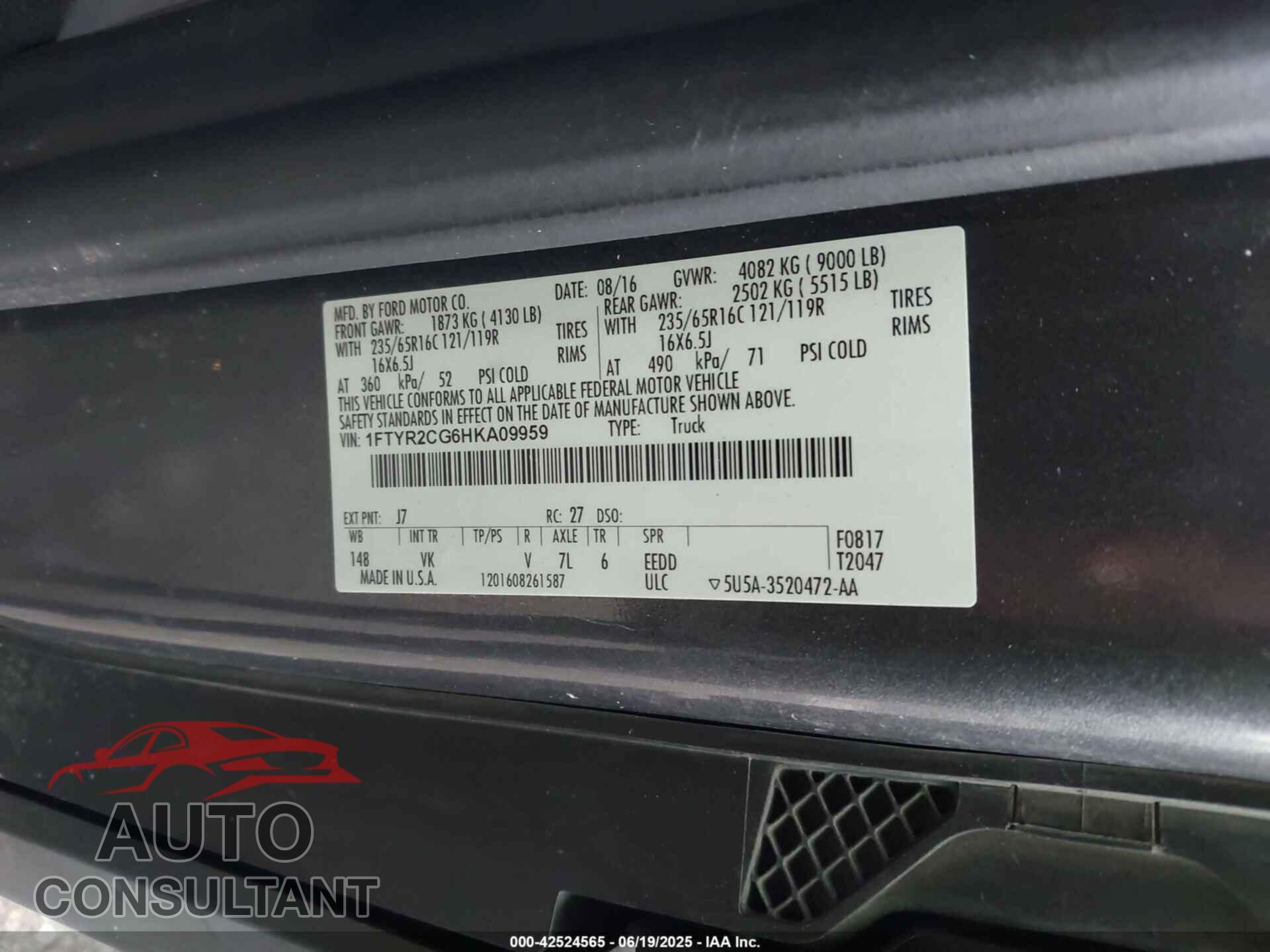 FORD TRANSIT-250 2017 - 1FTYR2CG6HKA09959