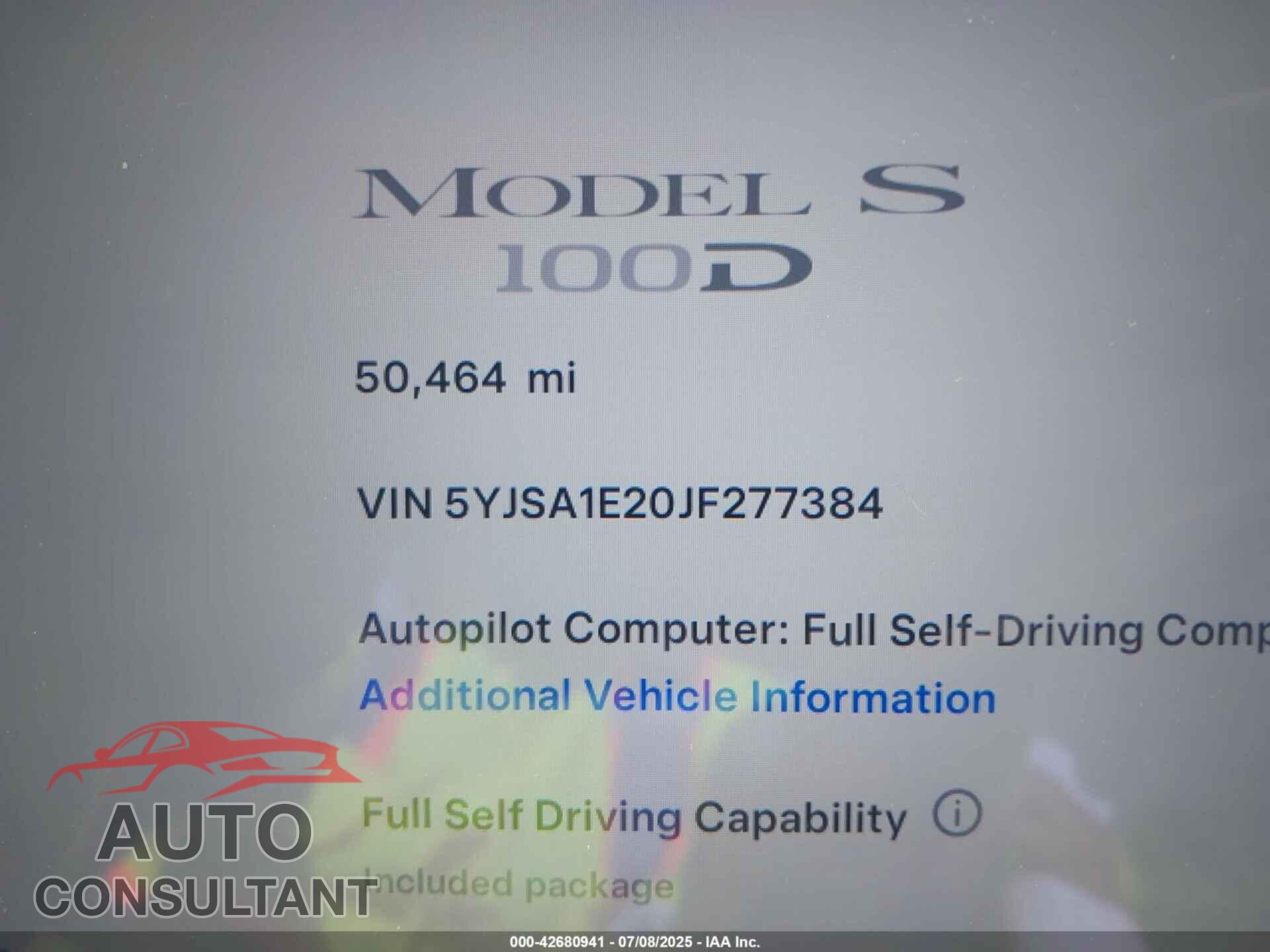 TESLA MODEL S 2018 - 5YJSA1E20JF277384