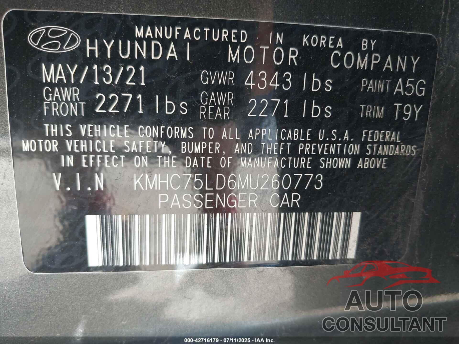 HYUNDAI IONIQ PLUG-IN HYBRID 2021 - KMHC75LD6MU260773