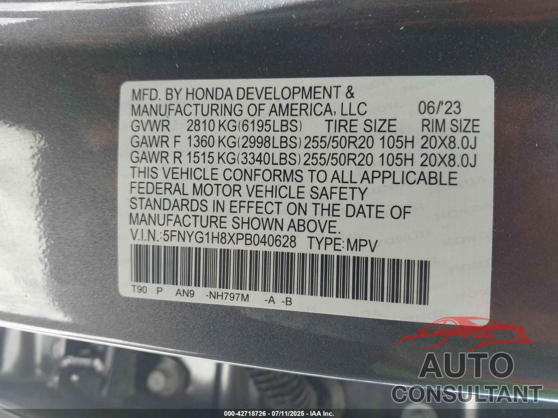 HONDA PILOT 2023 - 5FNYG1H8XPB040628