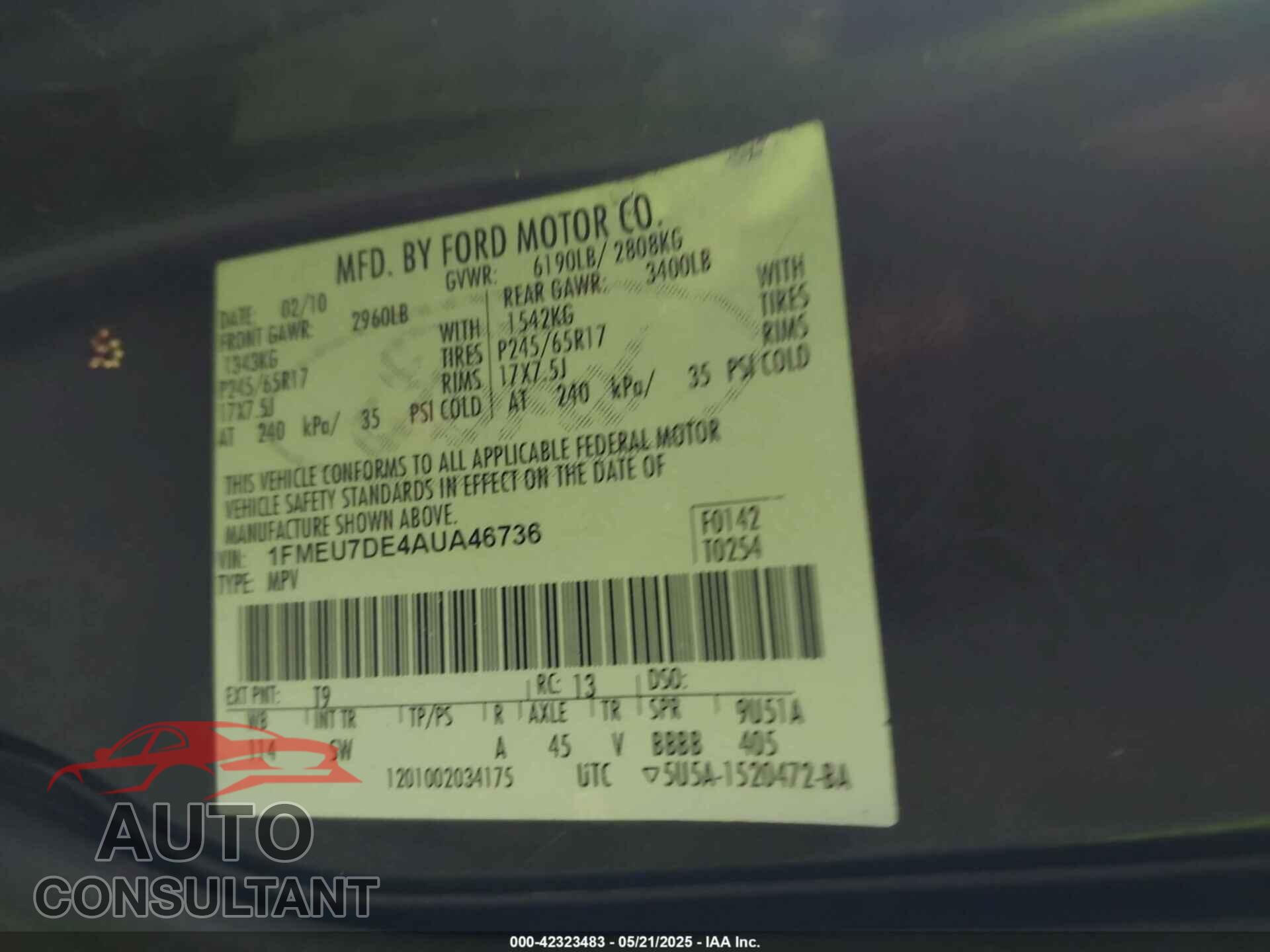 FORD EXPLORER 2010 - 1FMEU7DE4AUA46736
