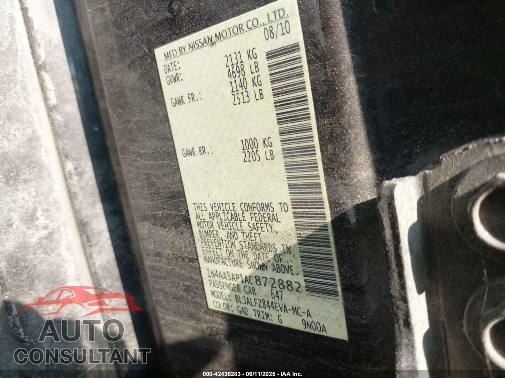 NISSAN MAXIMA 2010 - 1N4AA5AP1AC872882