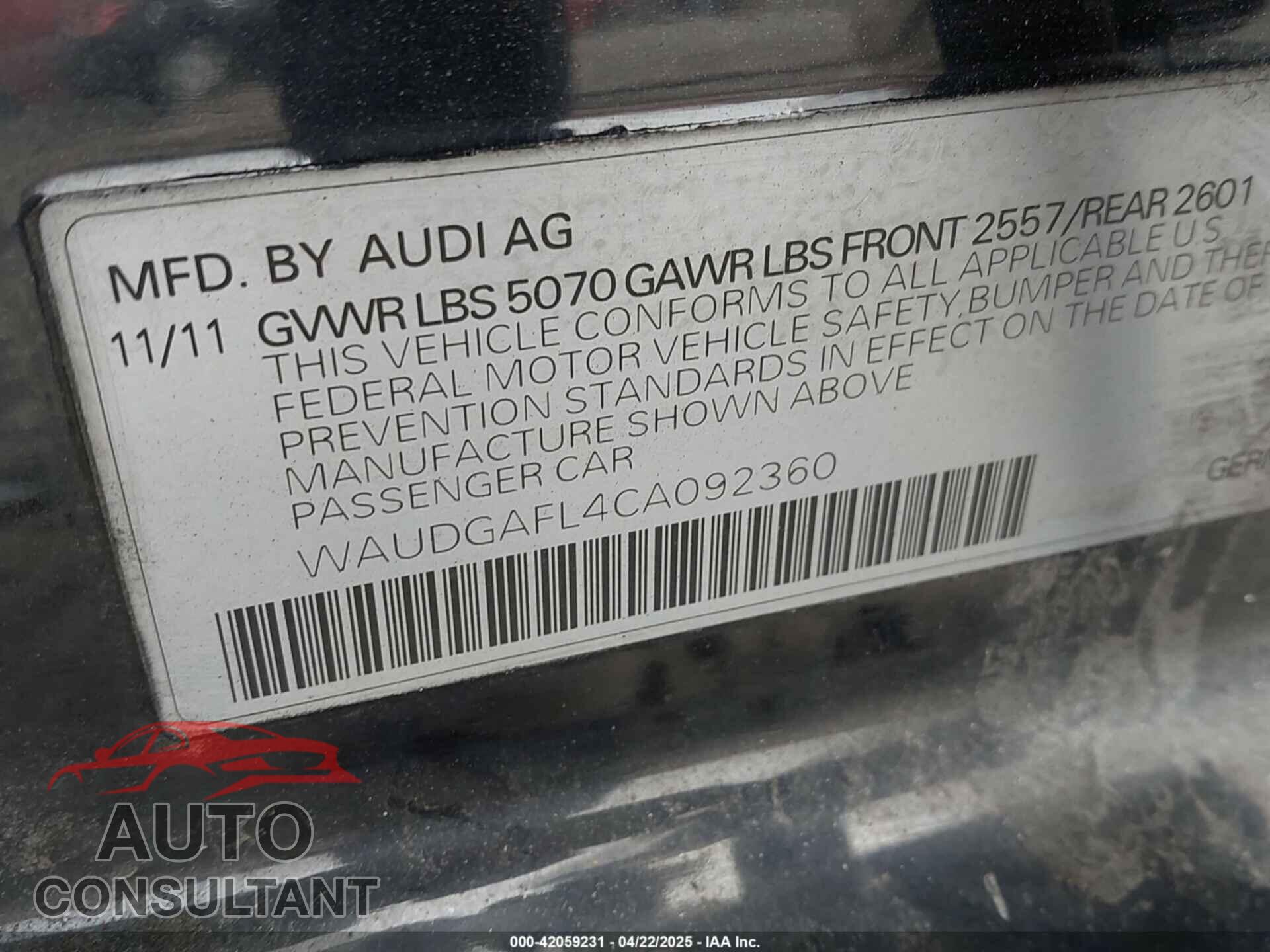 AUDI S4 2012 - WAUDGAFL4CA092360