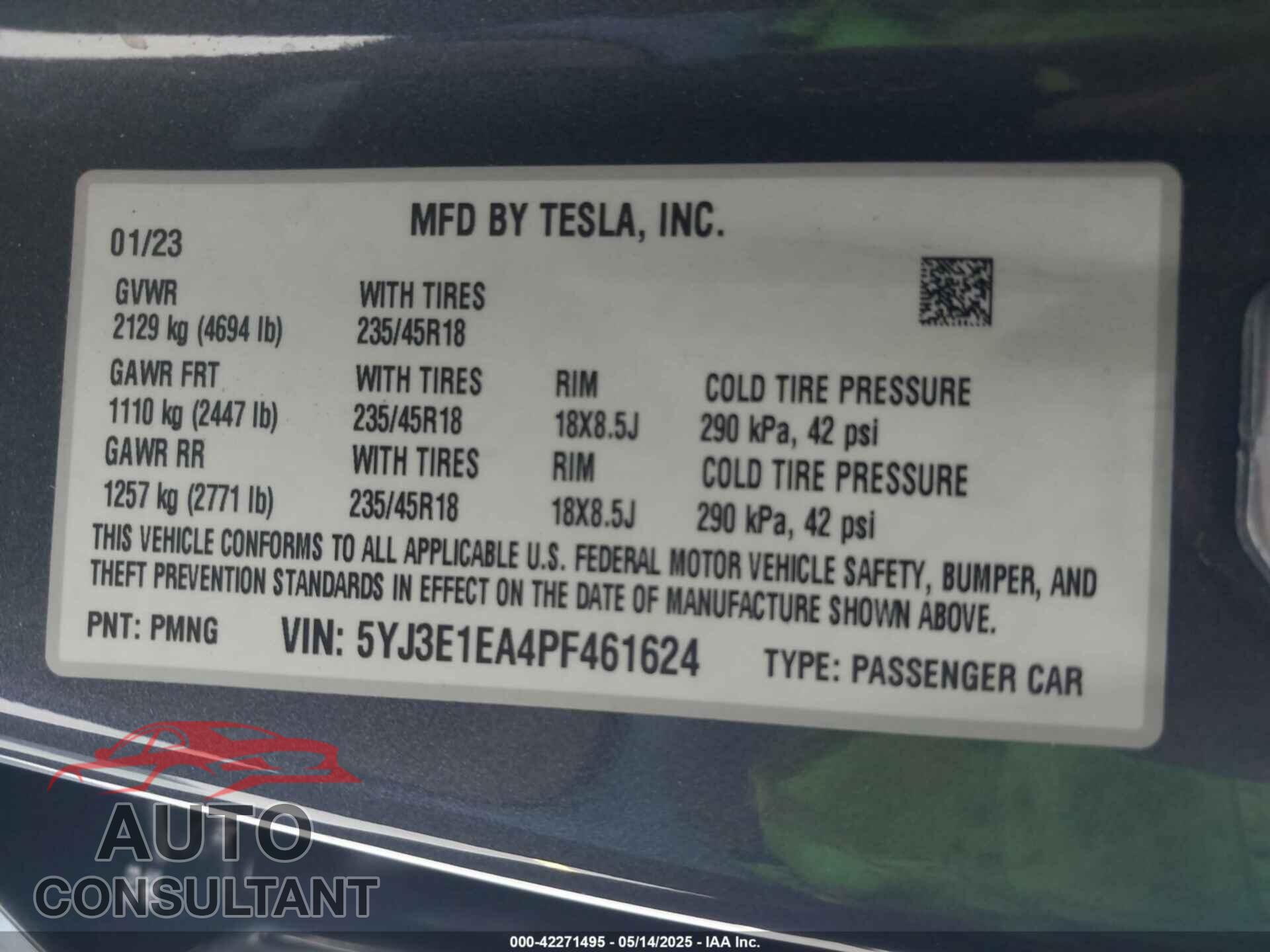 TESLA MODEL 3 2023 - 5YJ3E1EA4PF461624