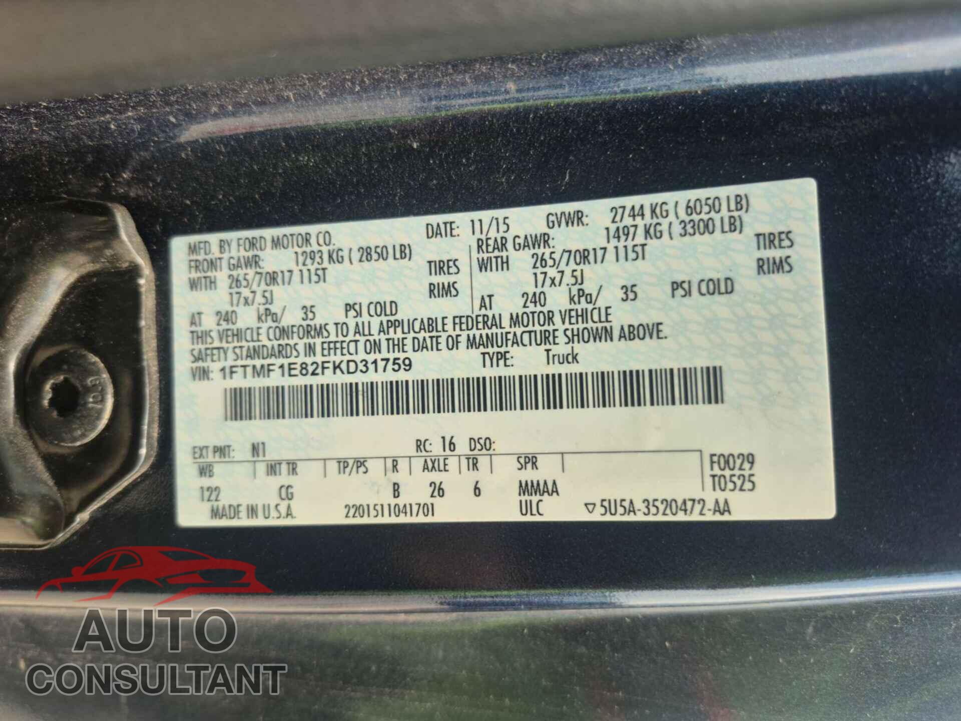 FORD F150 2015 - 1FTMF1E82FKD31759