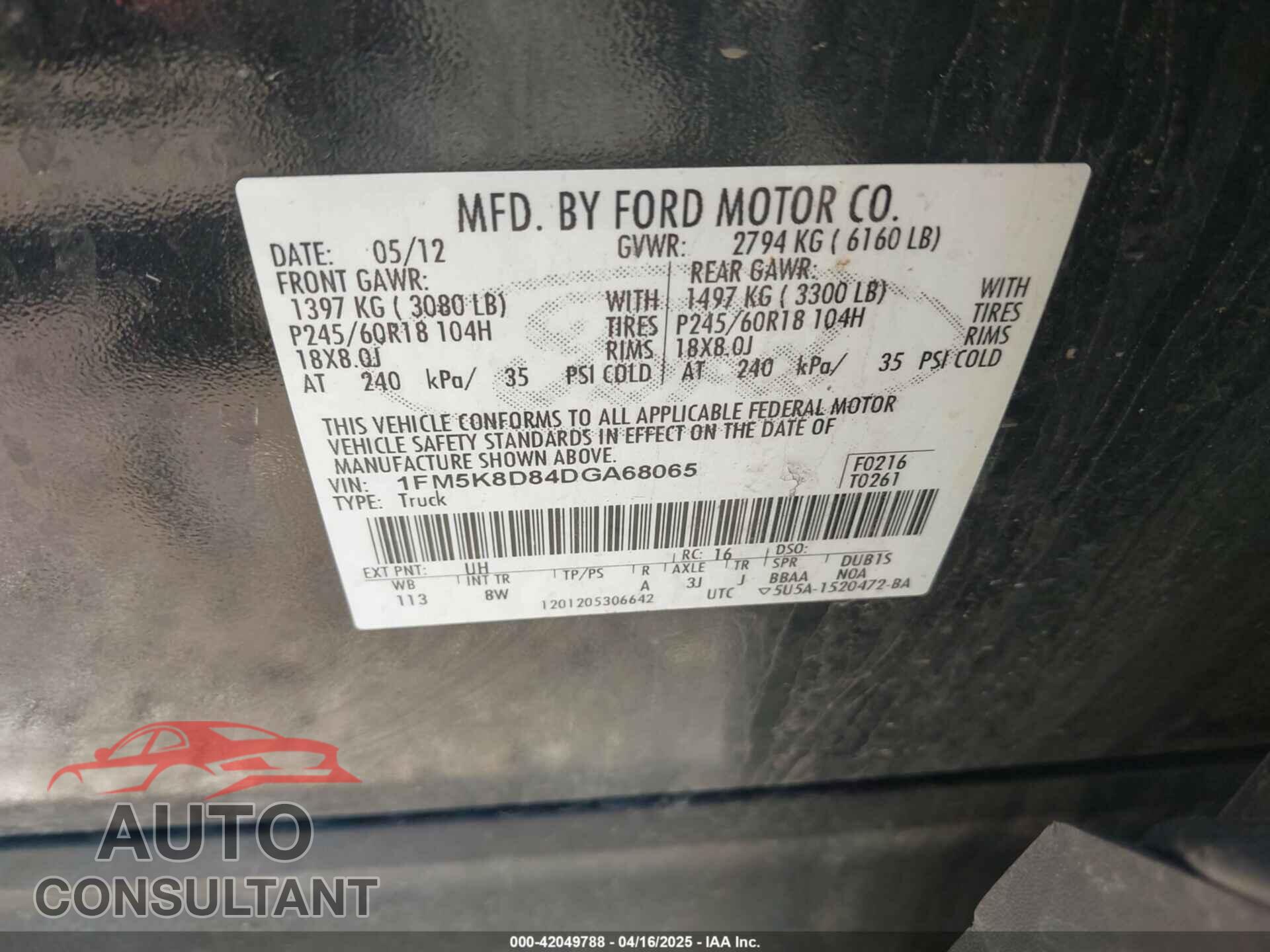 FORD EXPLORER 2013 - 1FM5K8D84DGA68065