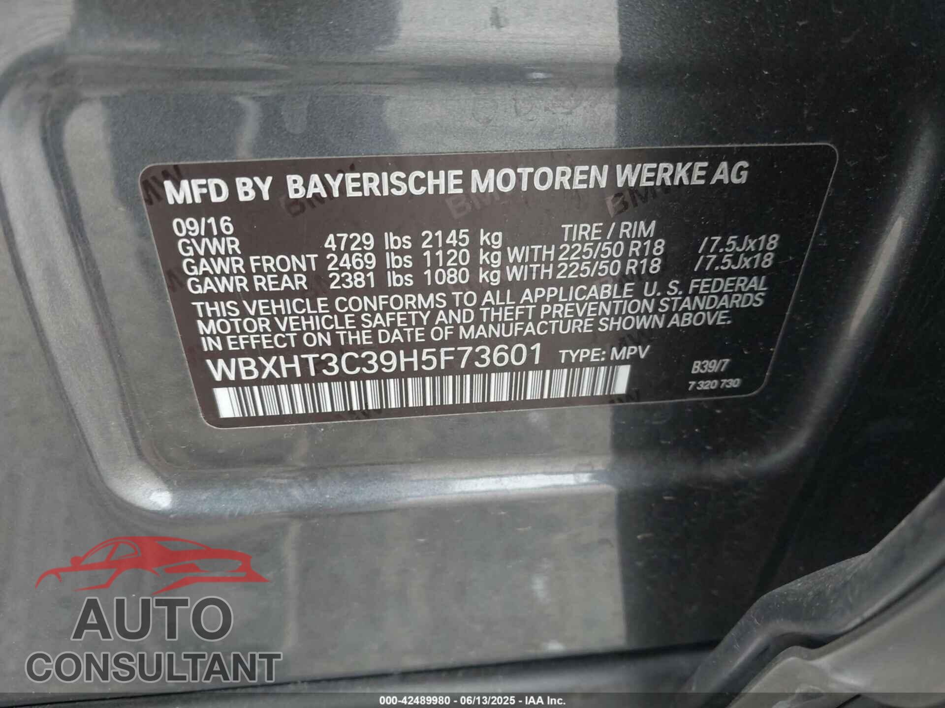 BMW X1 2017 - WBXHT3C39H5F73601