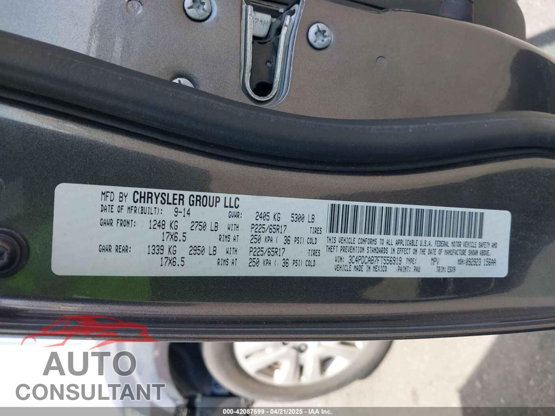 DODGE JOURNEY 2015 - 3C4PDCAB7FT556919
