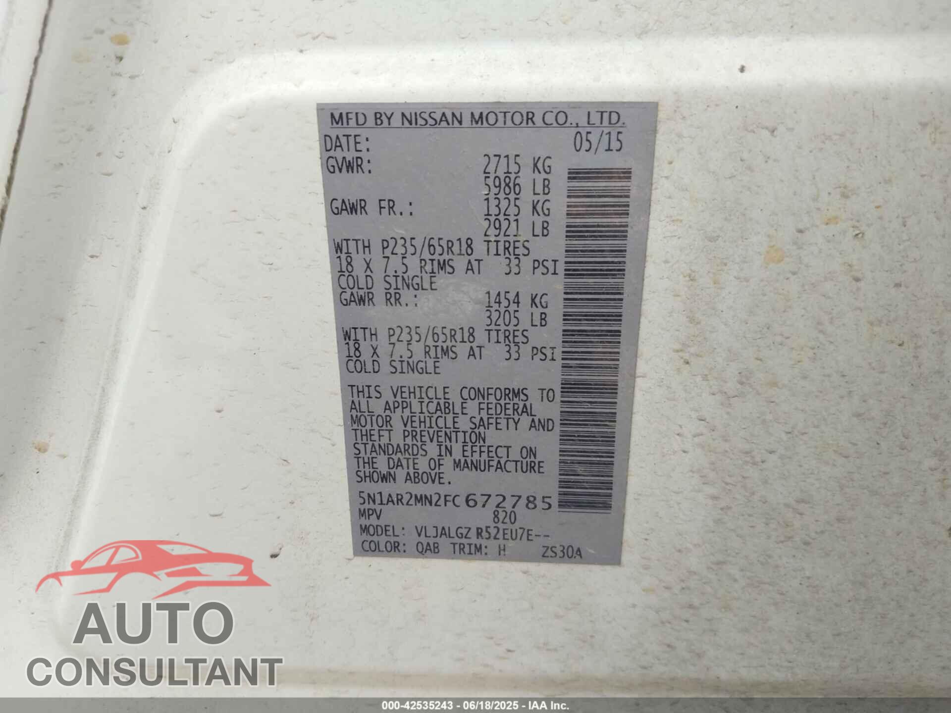 NISSAN PATHFINDER 2015 - 5N1AR2MN2FC672785