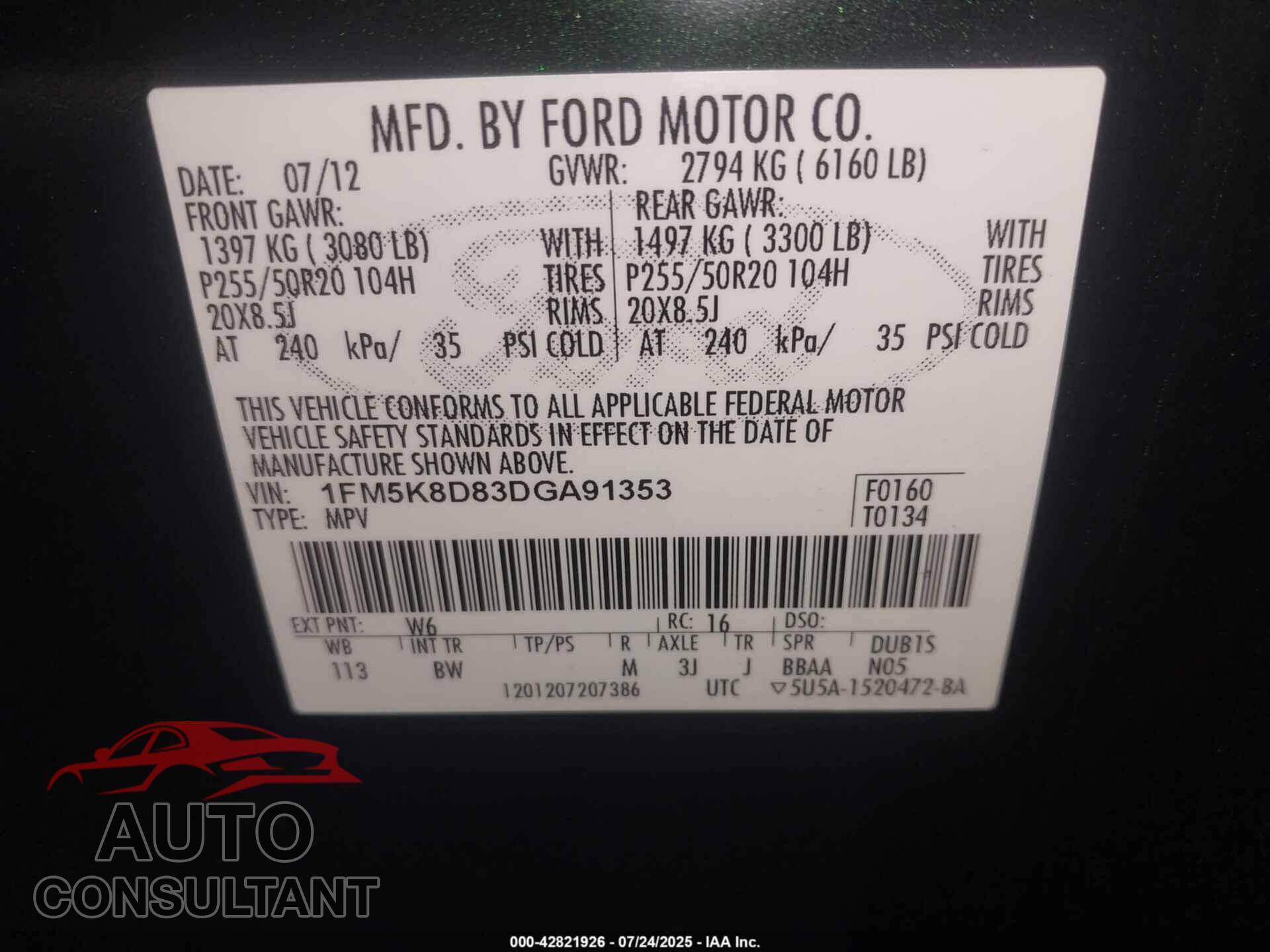 FORD EXPLORER 2013 - 1FM5K8D83DGA91353