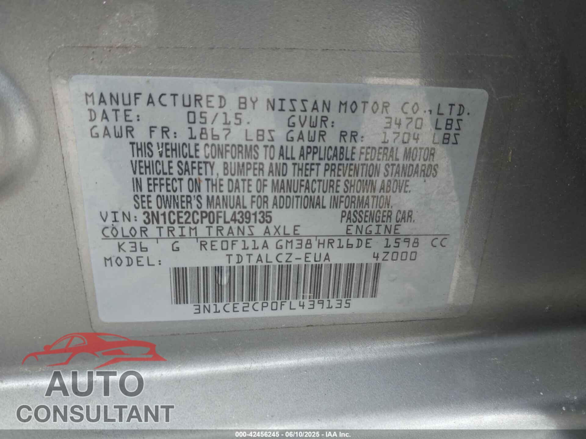 NISSAN VERSA NOTE 2015 - 3N1CE2CP0FL439135