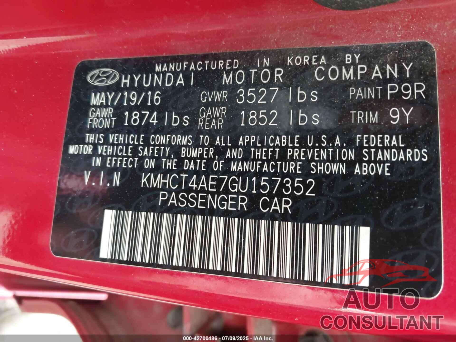 HYUNDAI ACCENT 2016 - KMHCT4AE7GU157352
