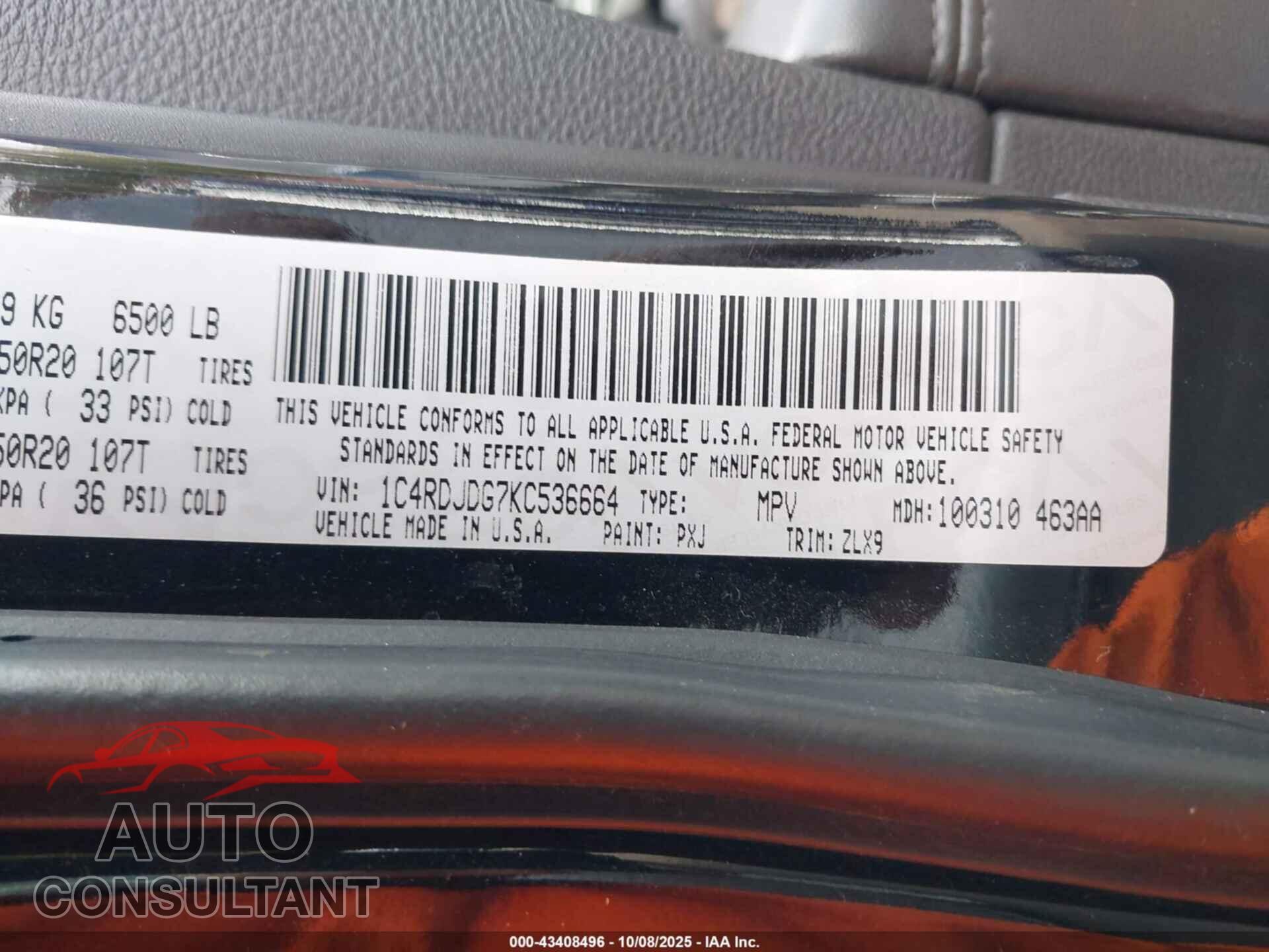 DODGE DURANGO 2019 - 1C4RDJDG7KC536664